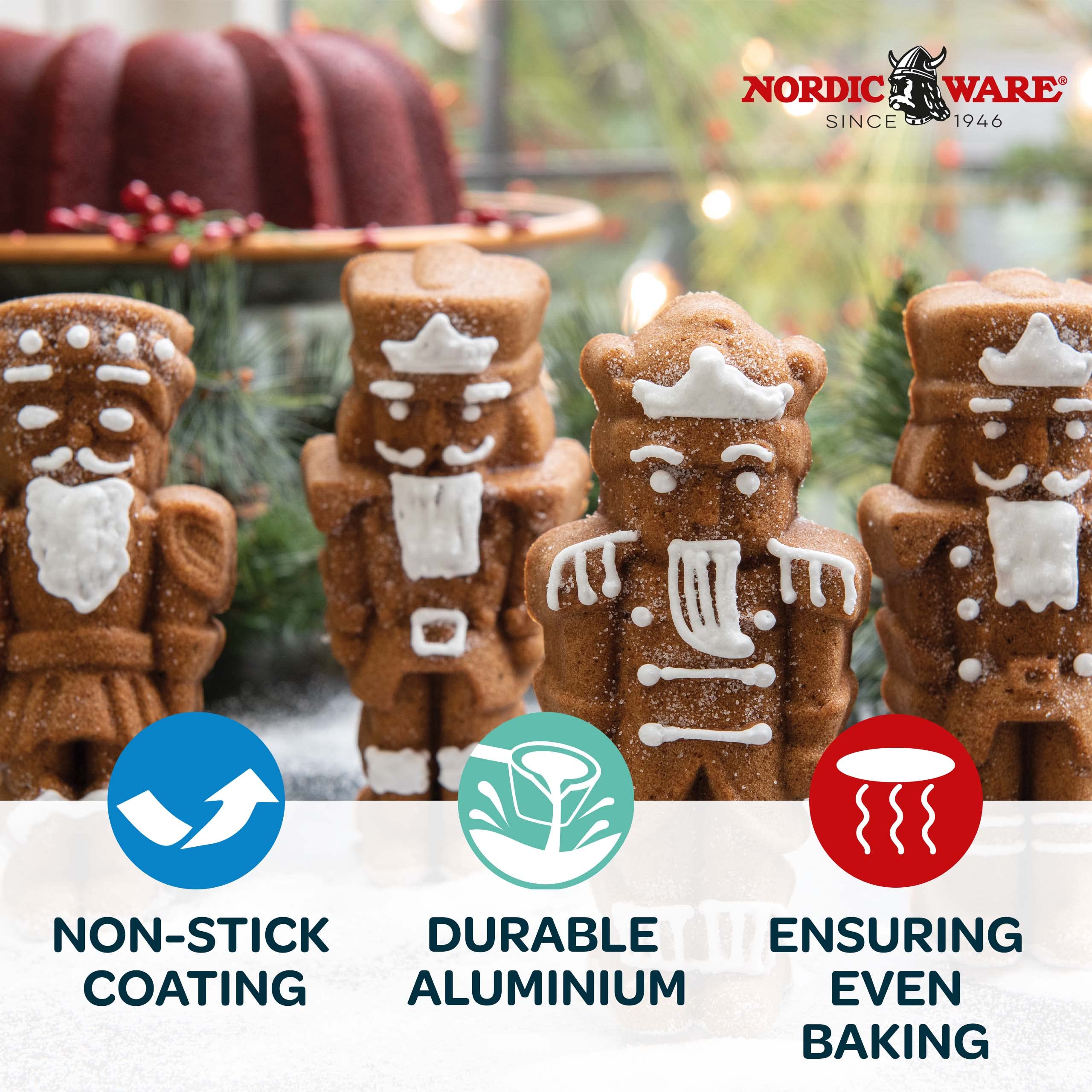 Nordic Ware Nutcracker Sweets Cast Cakelet Pan, 6 Cup Capacity, Silver