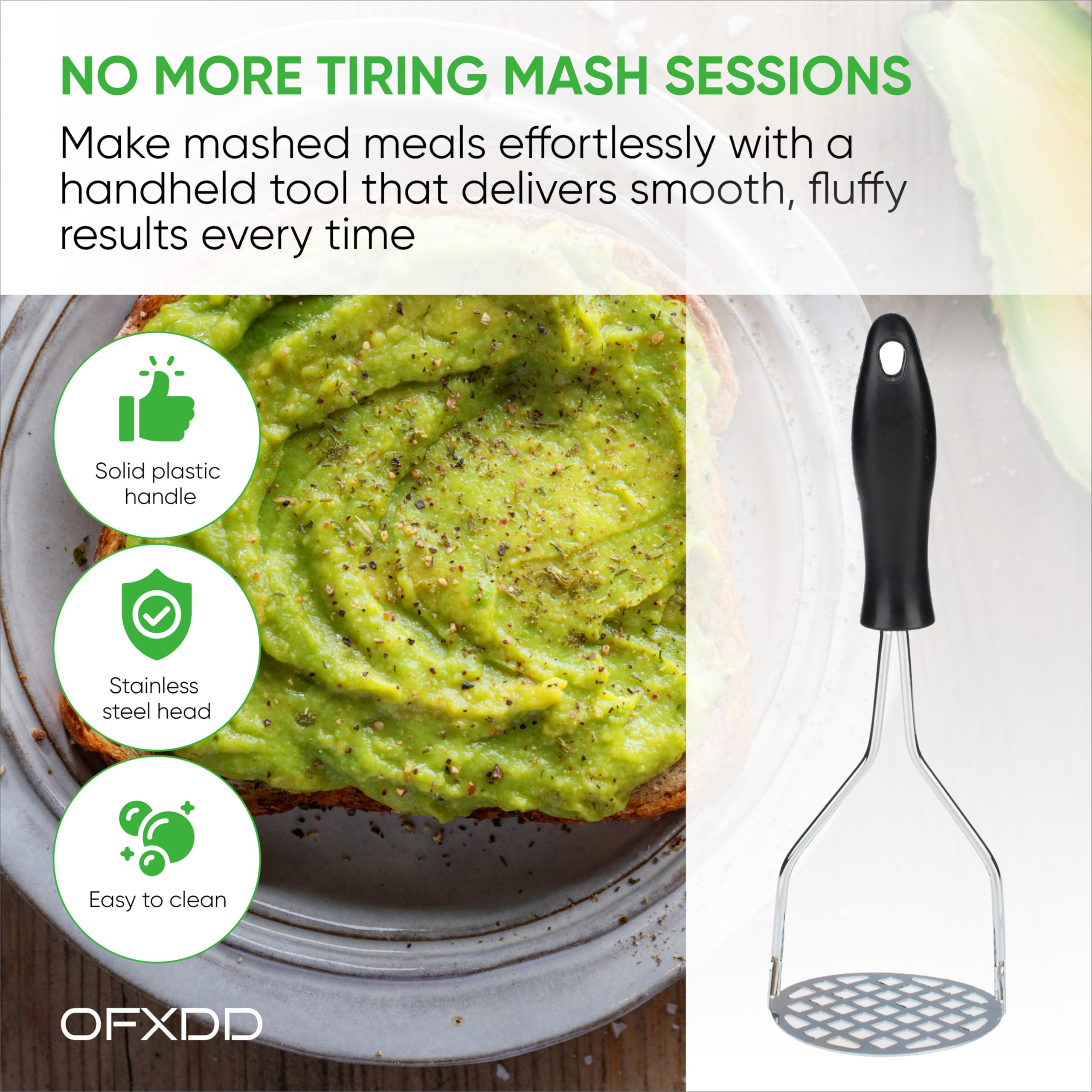 Rubber handle potatoes masher  Potato masher stainless steel  Sweet potato masher  Metal potato masher