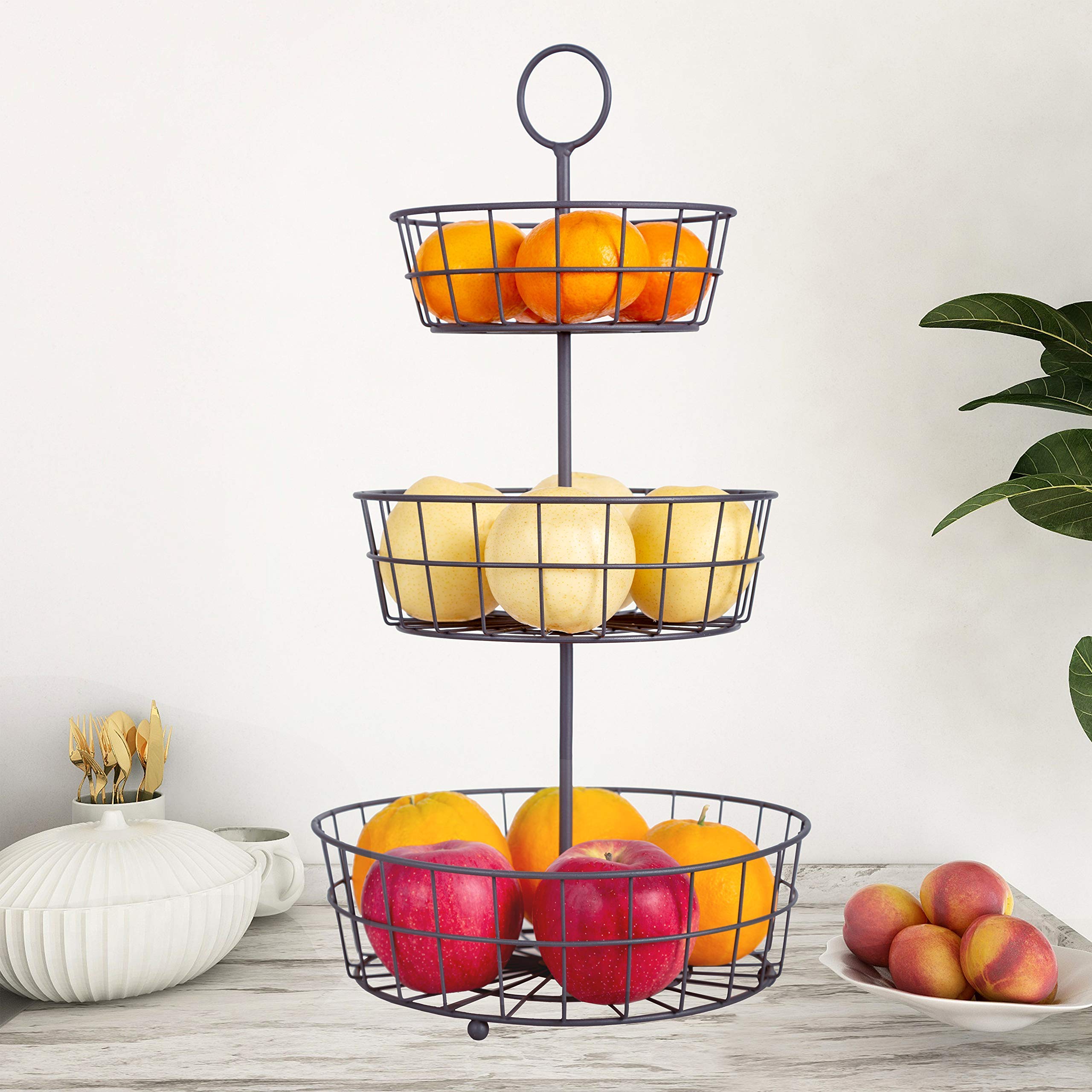 Hanze 3-Tier Wire Fruit Basket Bowl, Detachable Vegetable Bread Basket Display Storage Stand, Design For Kitchen, Bathroom Organ