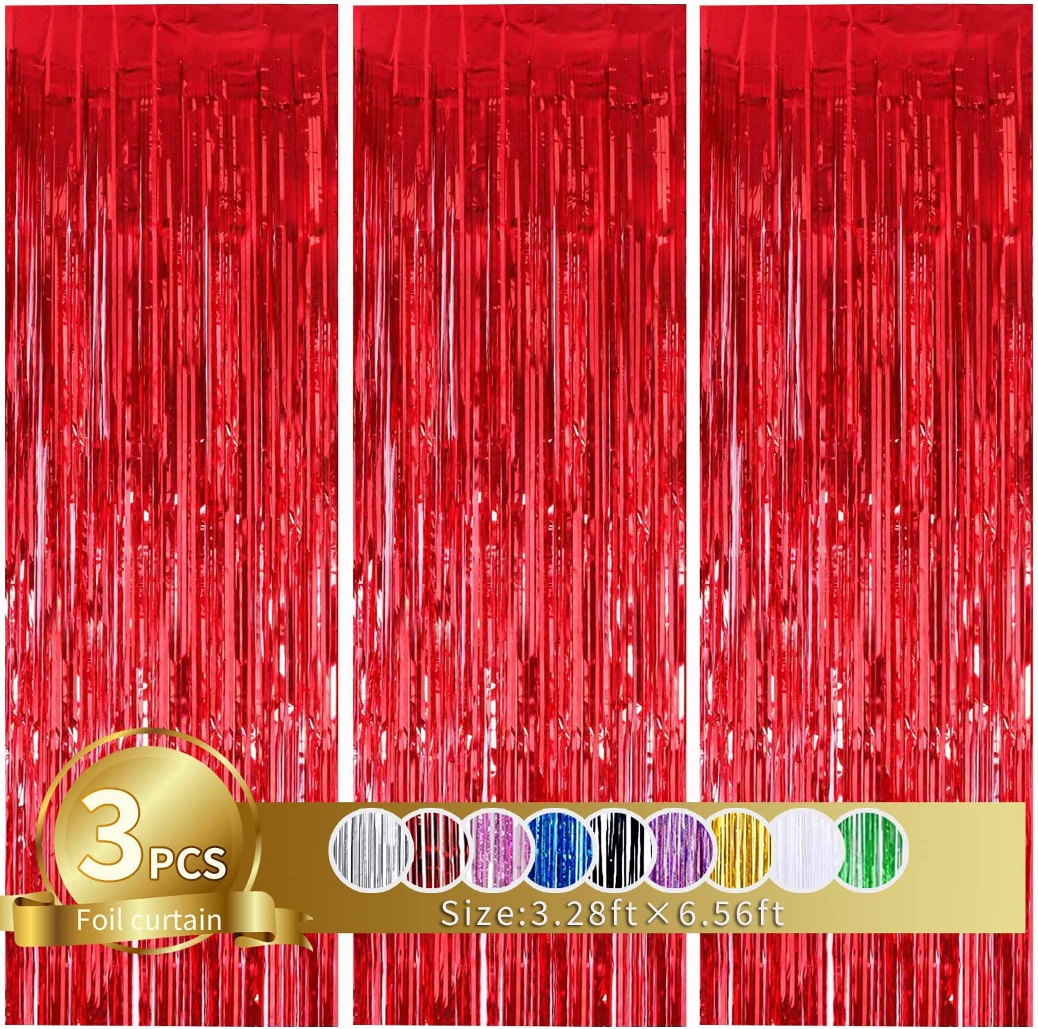 3Pcs Red Metallic Tinsel Foil Fringe Curtains,3.28ft x 6.56ft Red Photo Booth Backdrop Streamer Curtain,Photo Booth Props,Ideal 