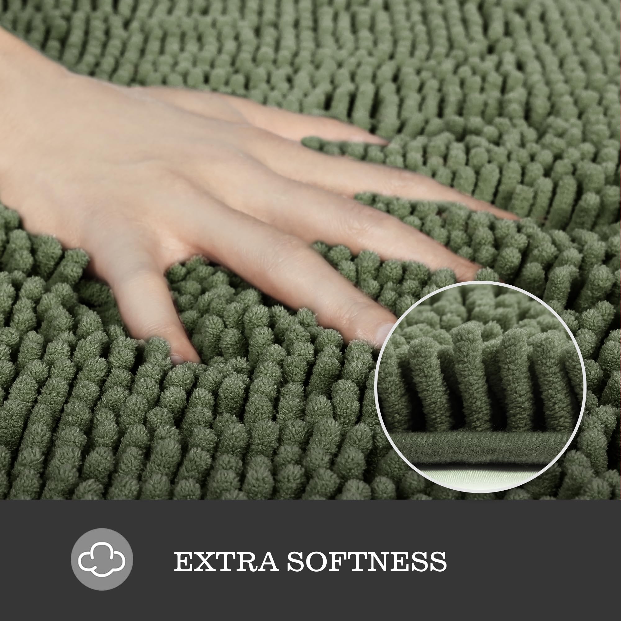 Yeaban Olive Green Bathroom Rugs - Thick Chenille Bath Mats | Absorbent And Washable Bath Rug Non-Slip, Plush And Soft Rugs For