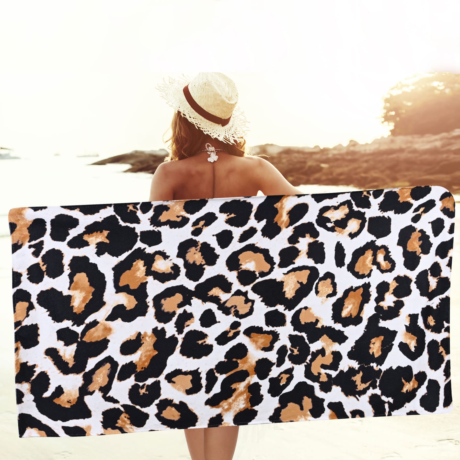 Livilan Leopard Cheetah Print Beach Towel, 24   X48   , Microfiber, Lightweight, Thin, Quick Dry, Sand Proof, Ideal For Swim, Ba