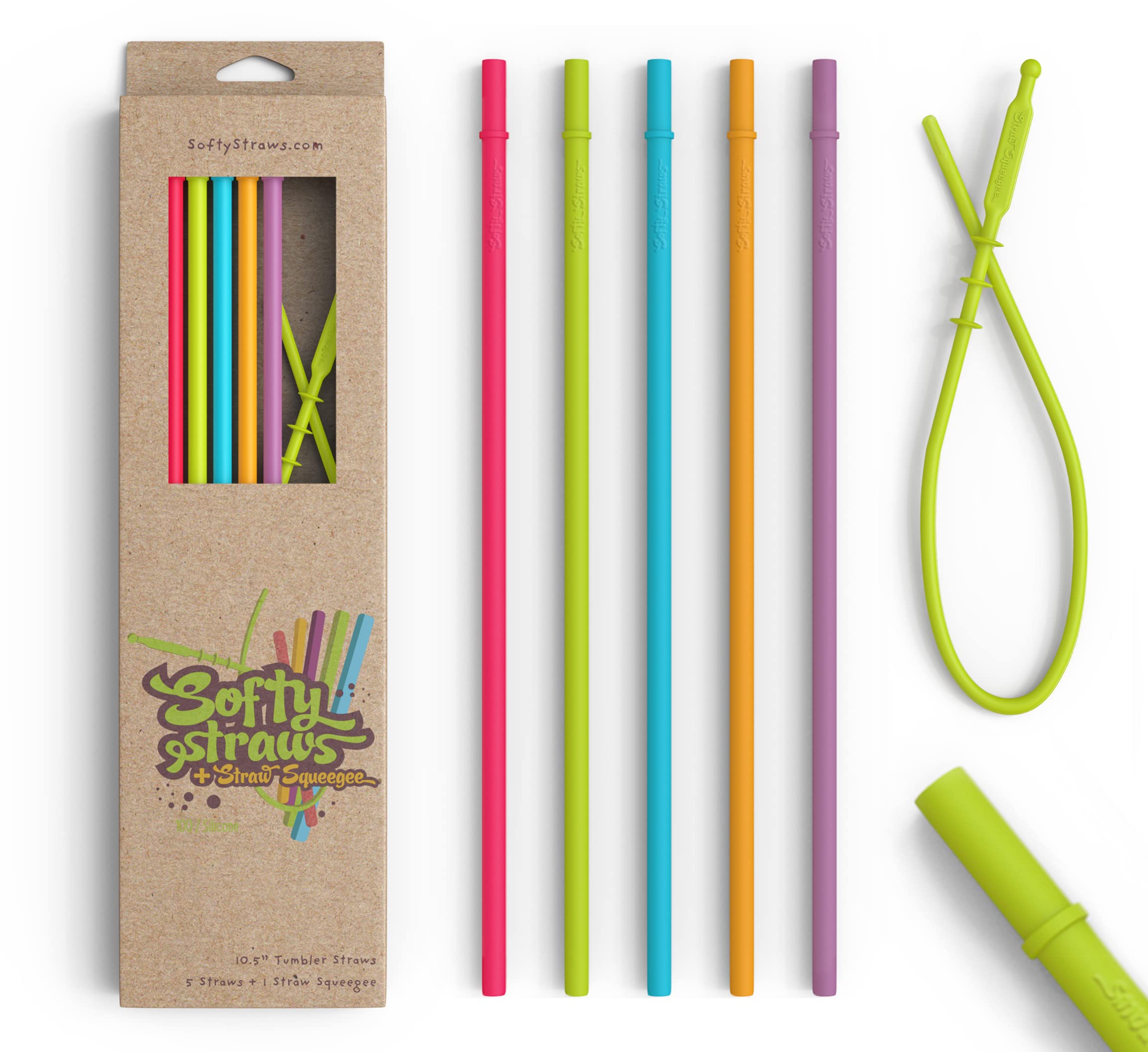 Long Silicone Straws With Stoppers for Tumblers - Slender Silicon Rubber Reusable Drinking Straws for Simple Modern, Starbucks, 