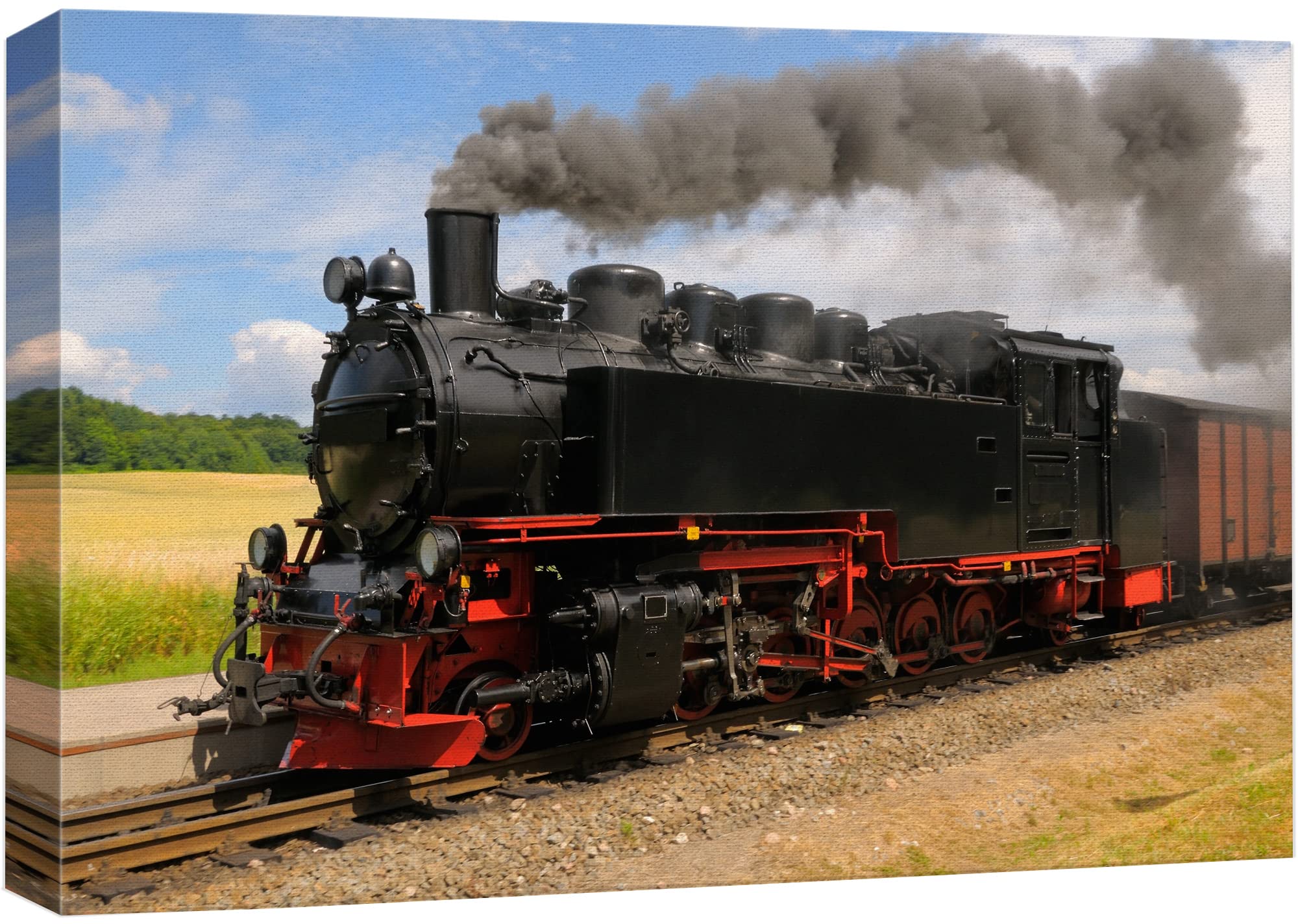Canvas Prints Wall Art - Steam Train With Black Smoke Running On Island Rugen, Northern Germany | Modern Wall Decor- 32'' X 48''