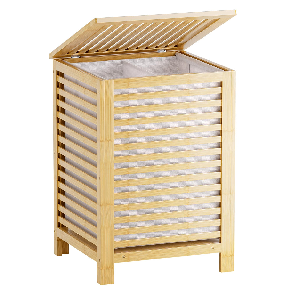 Smibuy Double Laundry Hamper With Lid, 120L Bamboo Laundry Basket With Removable Liner Bag, 2-Section Clothes Divider Laundry So