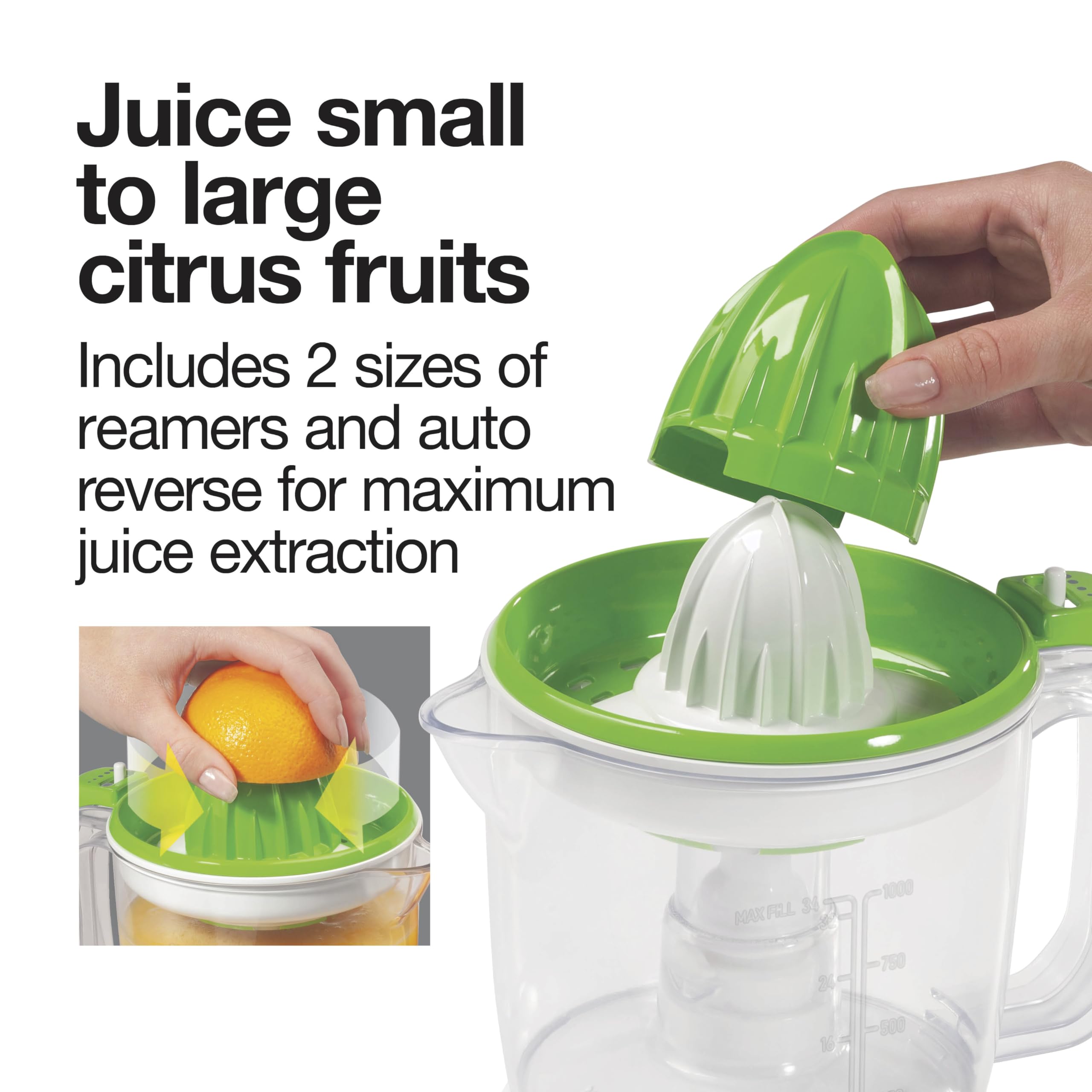 Proctor Silex Juicer Electric Citrus Juicer Machine, 34 Oz., For Orange, Lemon, Grapefruit Juice, White And Green (66340)