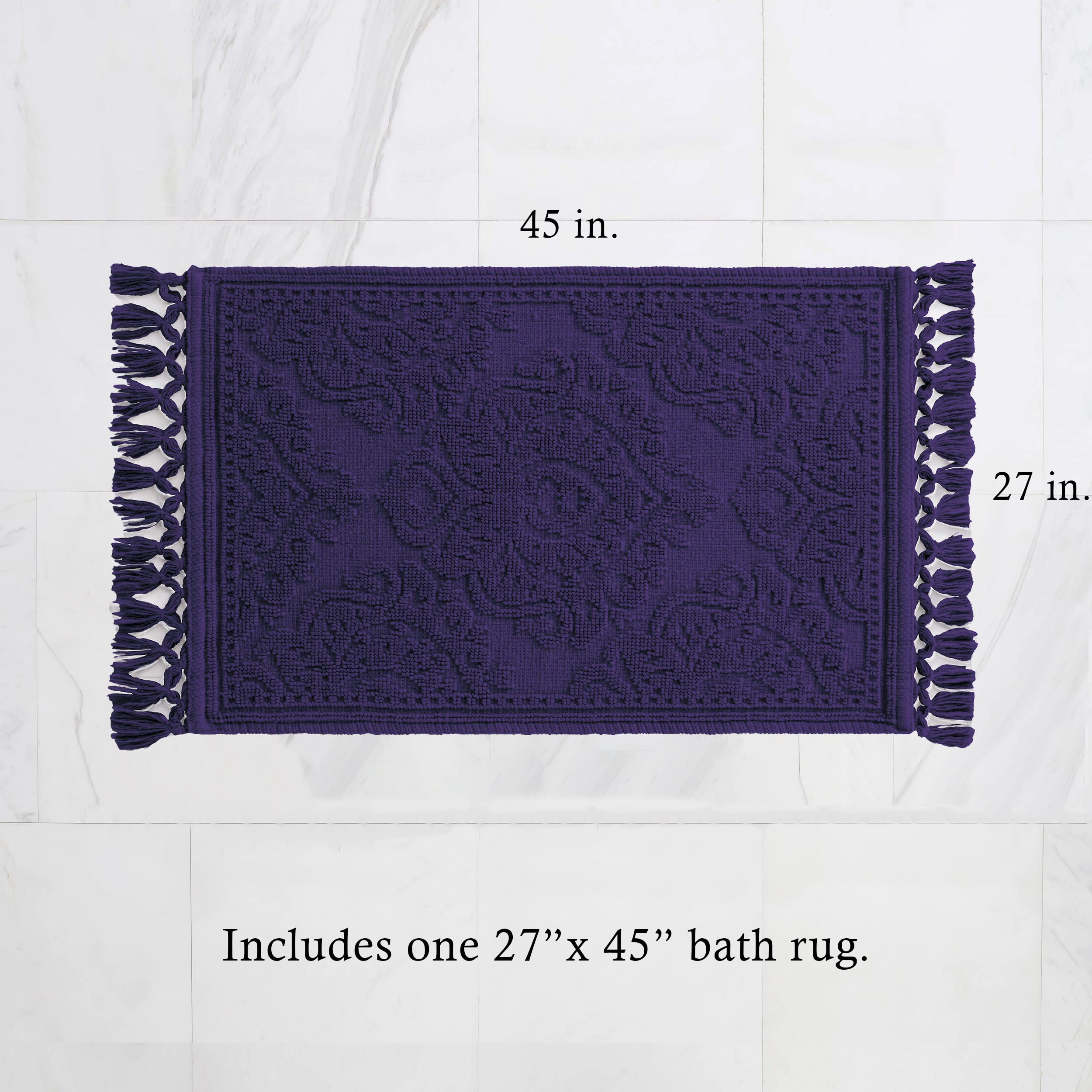Jean Pierre - Ricardo Bath Mat, Woven Fringe Bathroom Rugs, 100% Cotton, Premium Bathroom Decor - Measures 27'' X 52'' - Indigo