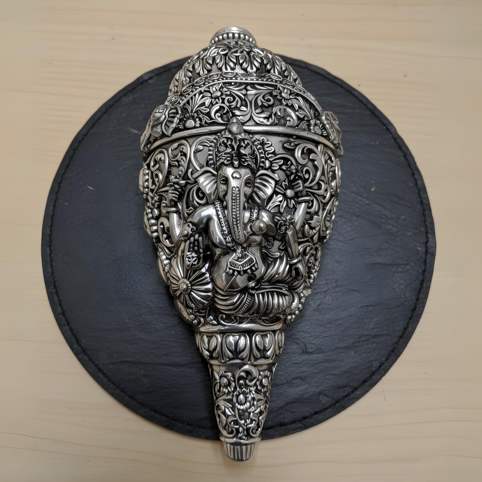 Dev Aastha 999 Pure Silver Plated Ganesh Shankh | 3.5 Inch Grand Vastu Showpiece For Success & Wealth | Sacred Conch Shell Idol 