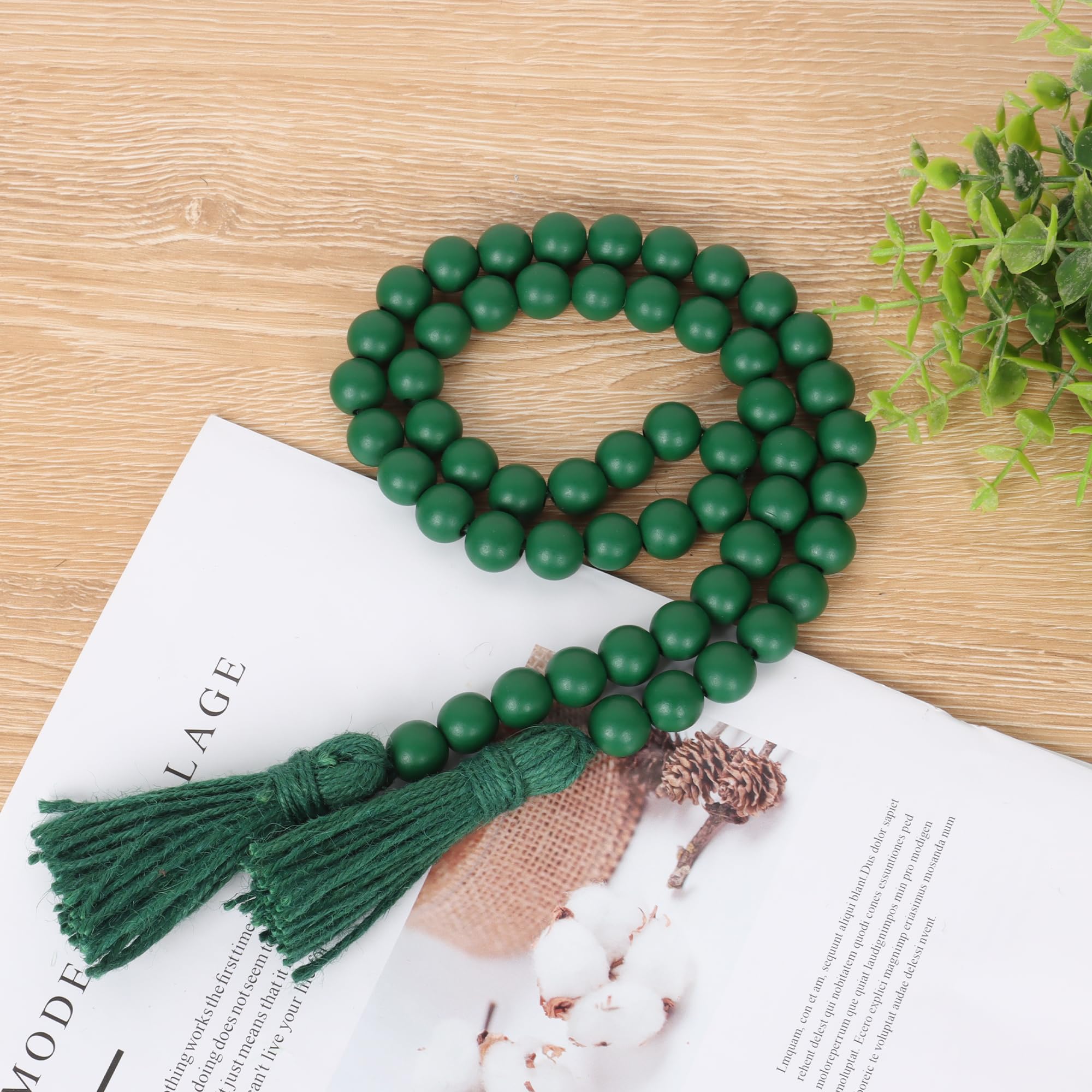 RAMIRABI St Patrick s Day Wood Beads Garland with Tassels Farmhouse Beads Rustic Prayer Beads Boho Beads for Boho Home Decor,Wal
