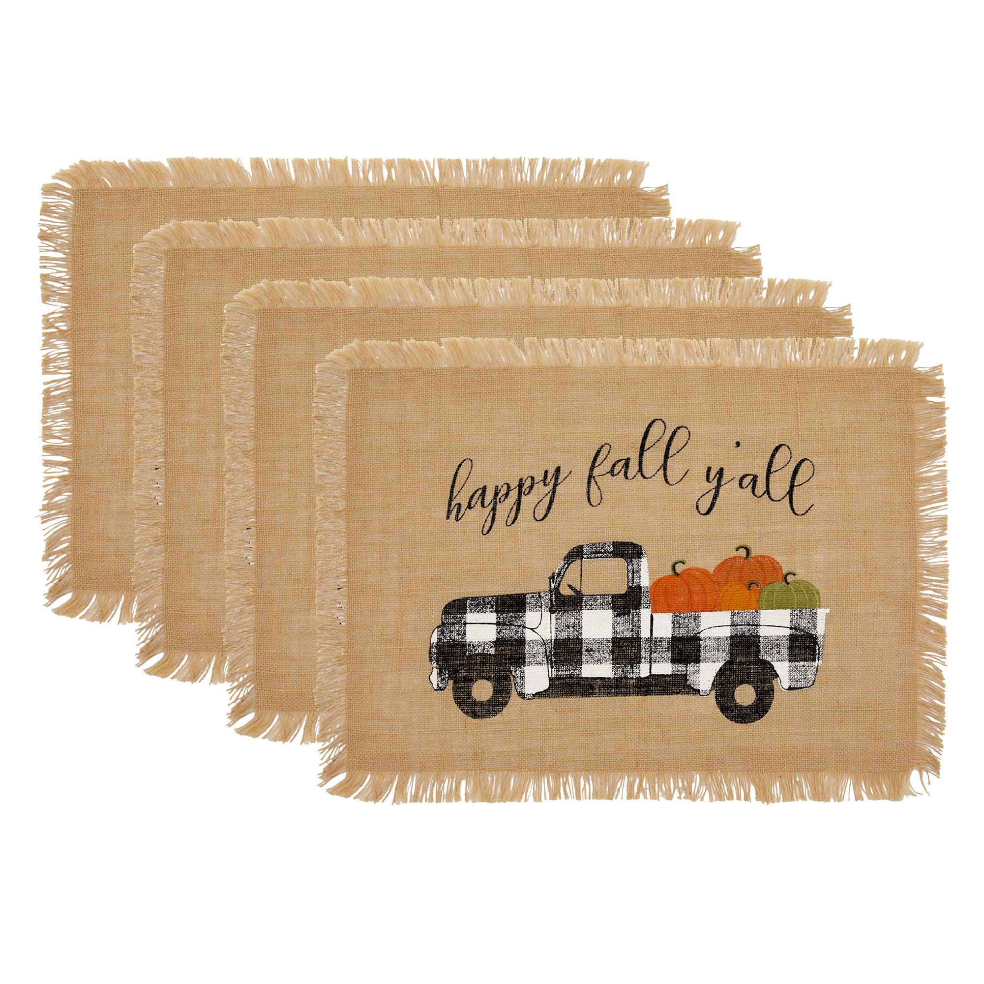 Elrene Home Fashions Happy Fall Y'All Autumn Burlap Set, 13'' X 19'', Placemats (Set Of 4), Multi