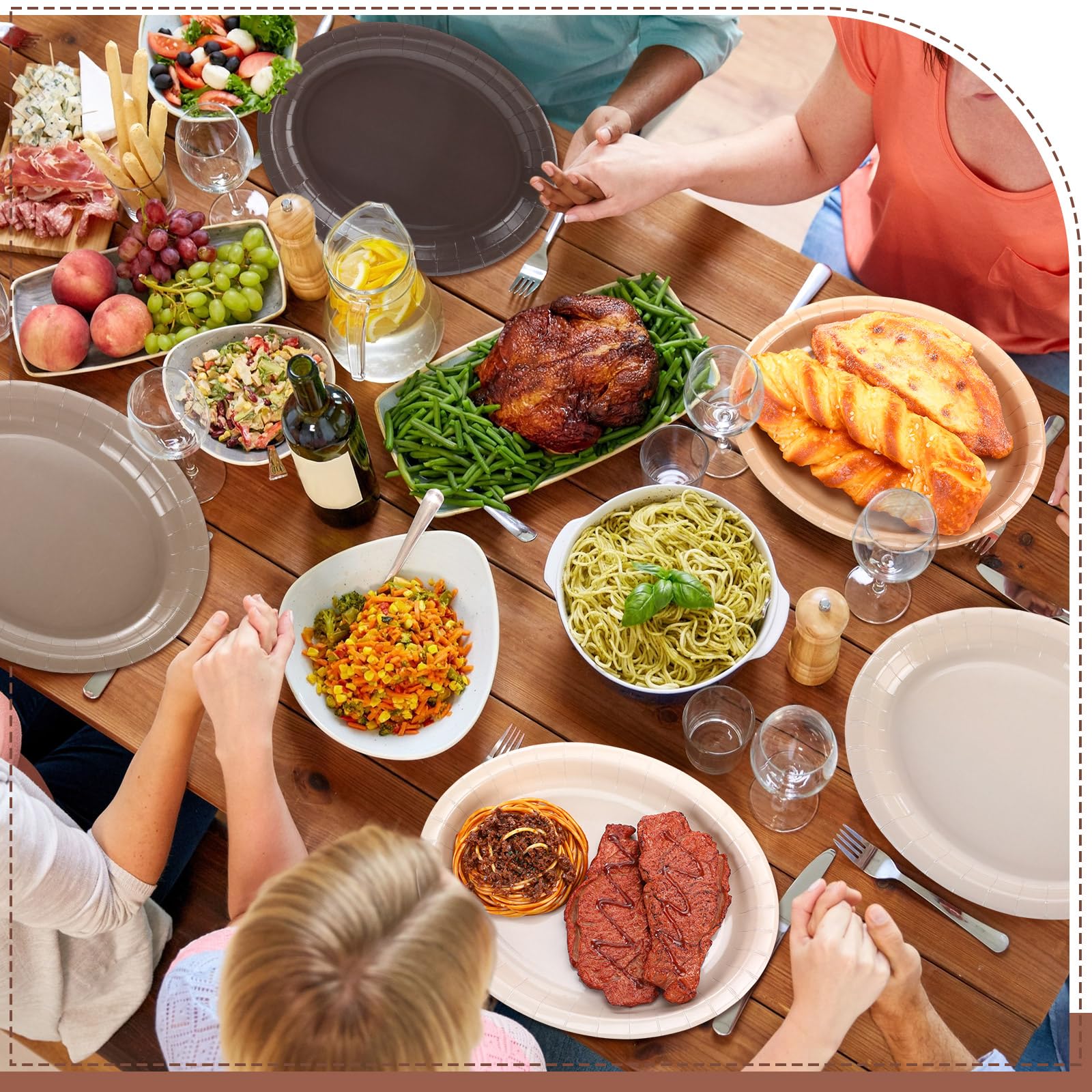 Vesici 100Pcs Brown Paper Plates Thanksgiving Party Supplies Brown Gradient Colors Farmhouse Oval Disposable Dessert Plates Pape