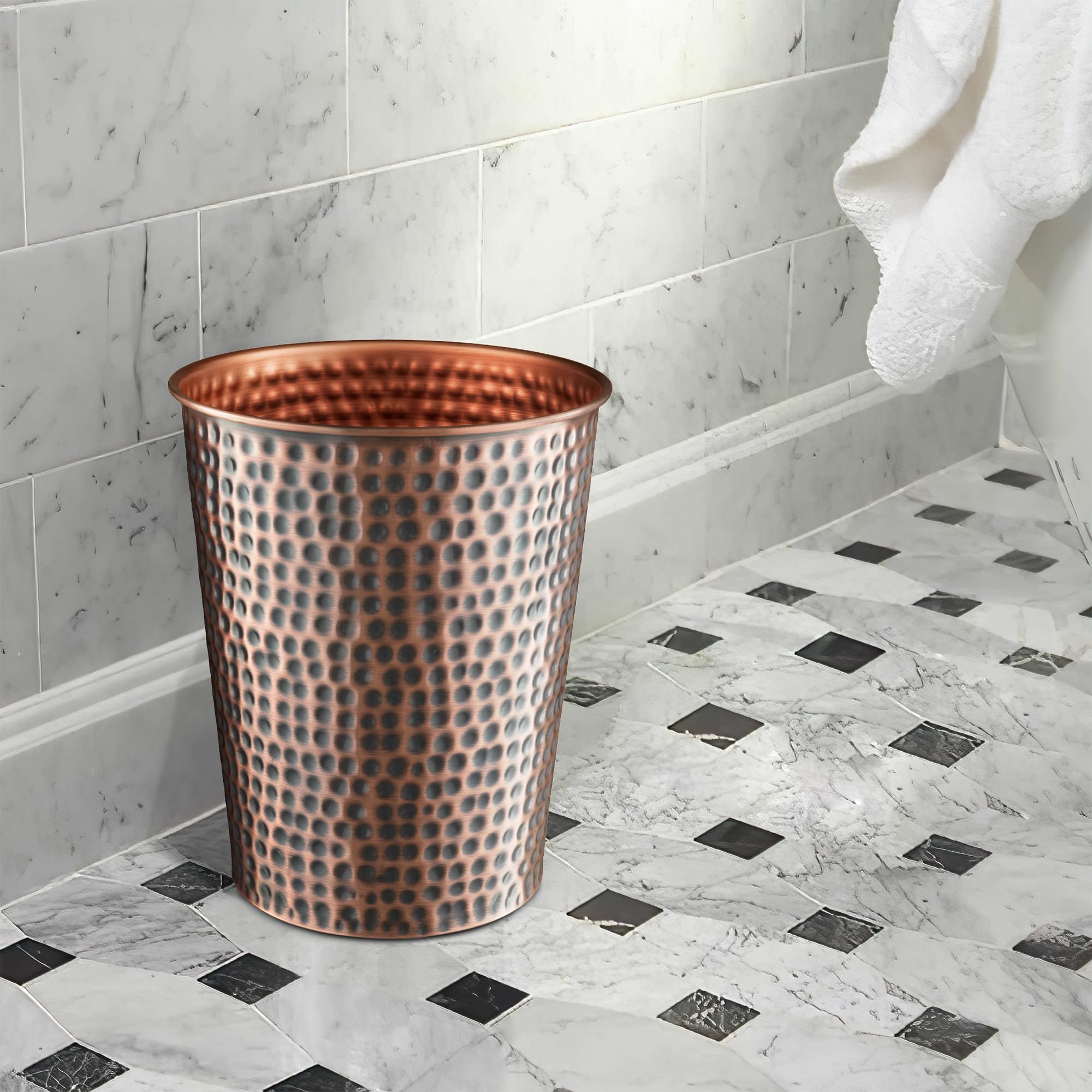 Monarch Abode Handcrafted Metal Wastebasket Trash Can For Home Office Bedroom - Decorative Wastebasket - Modern Bathroom Decor -