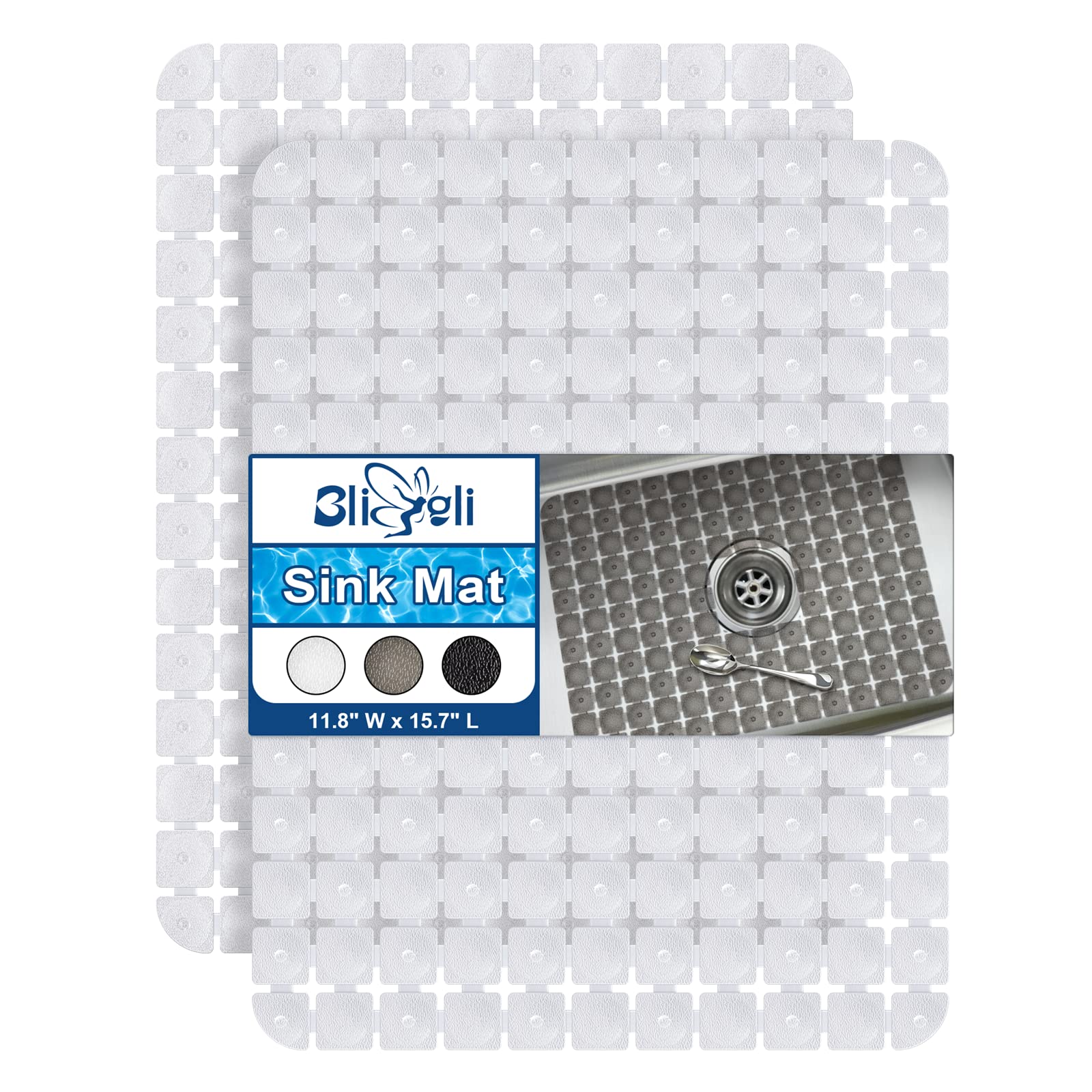 Bligli Sink Mat for Stainless Steel/Ceramic Sinks, 2 Pack 15.7x11.8 inches PVC Sink Protectors for Bottom of Kitchen Sink, Dishe