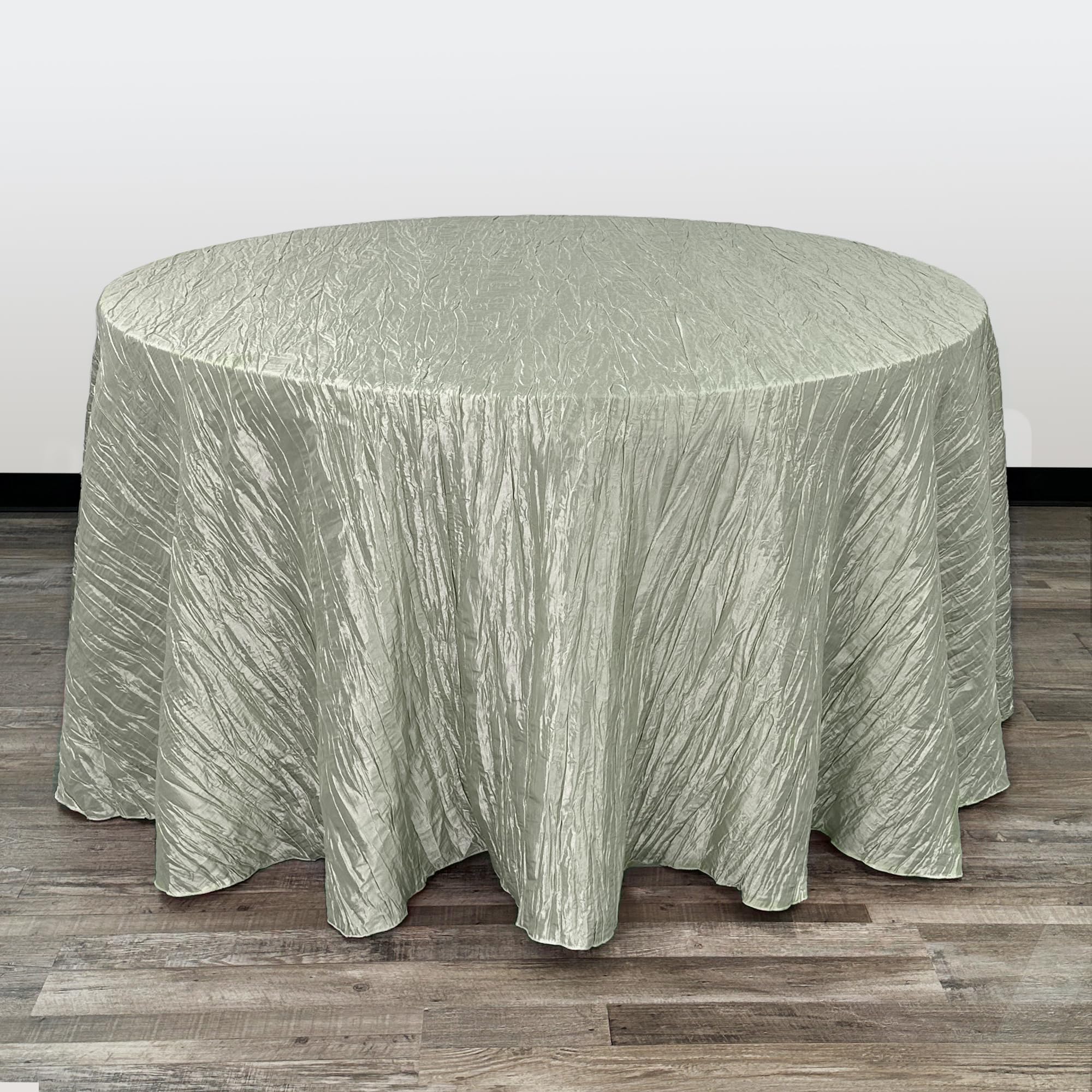 YOUR CHAIR COVERS - 132 Inch Round Crinkle Taffeta Tablecloth - Sage  Crushed Shiny Dining Table Cloth for Wedding Party Birthday Baby Bridal Shower
