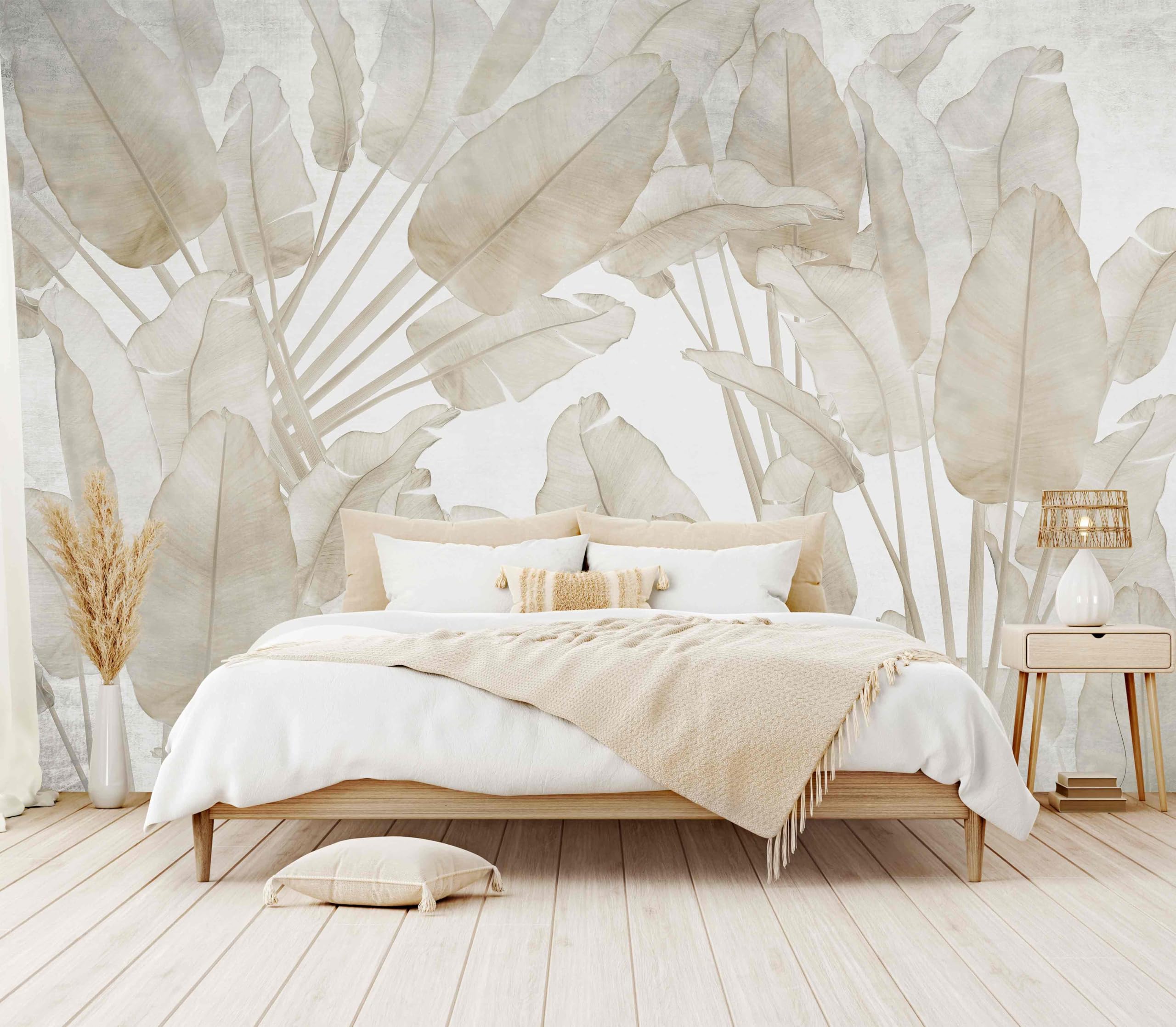 WFBHUA - Banana Leaf Wallpaper Beige Tropical Plants Leaves Wall Mural Living Room Bedroom (Not Peel and Stick)