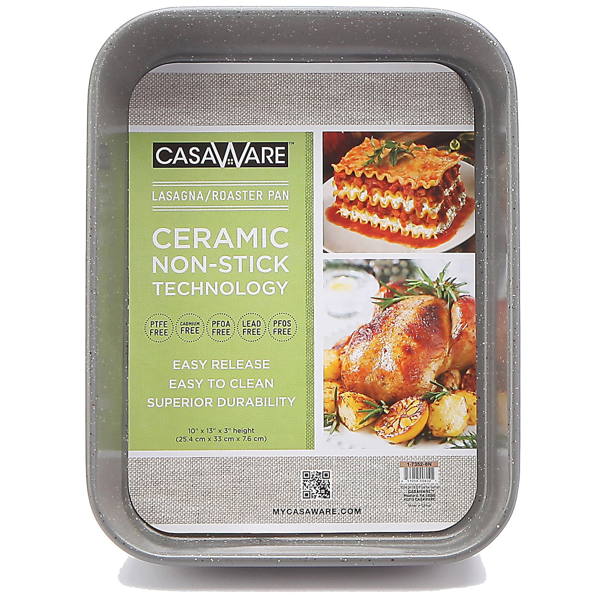 Casaware Ceramic Coated Nonstick Lasagna/Roaster Pan 13 X 10 X 3-Inch (Silver Granite)