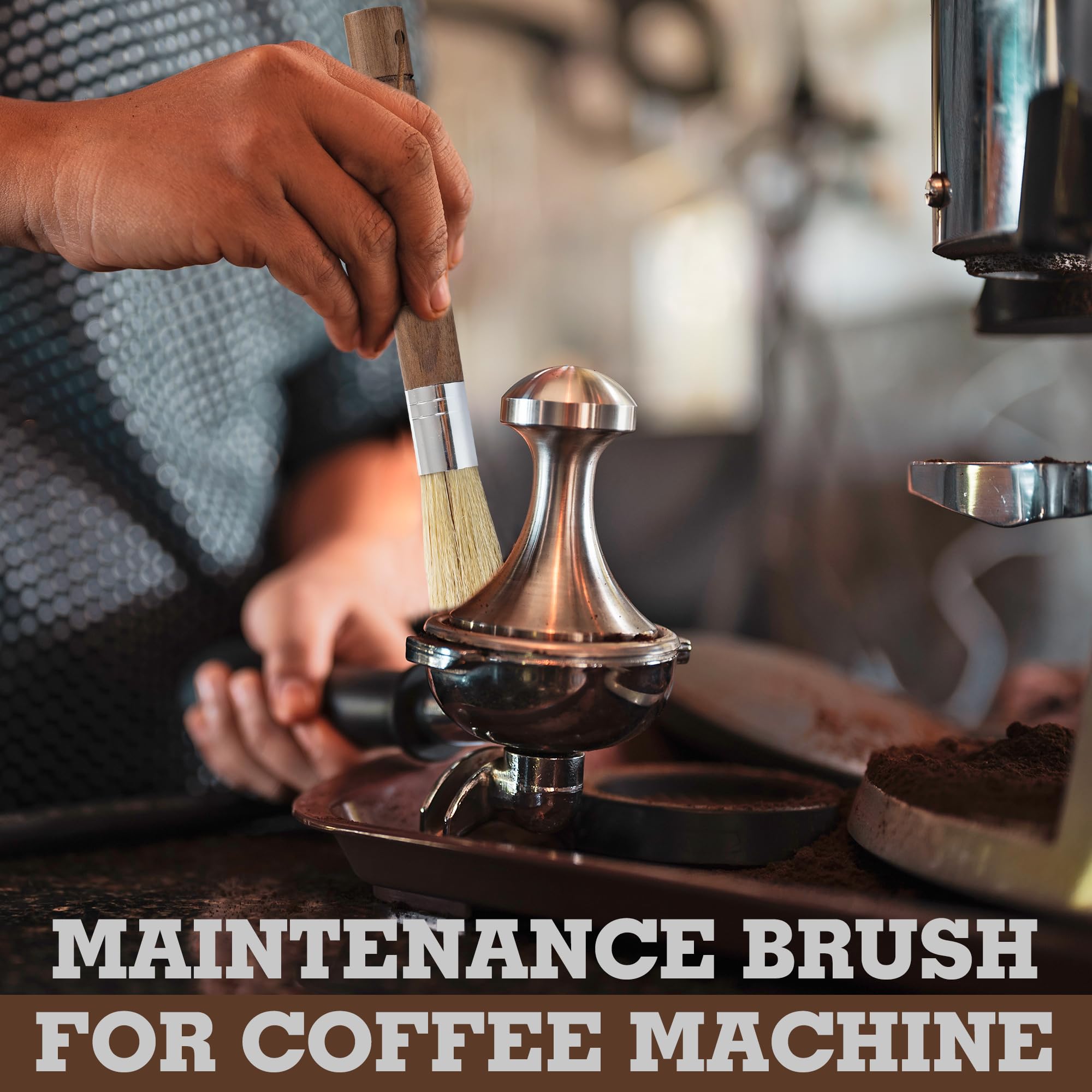 Takavu Coffee Cleaning Brush White Boar Bristle, Grinder Espresso Machine Cleaner Tool, Brista Dusting Accessories Used On Group