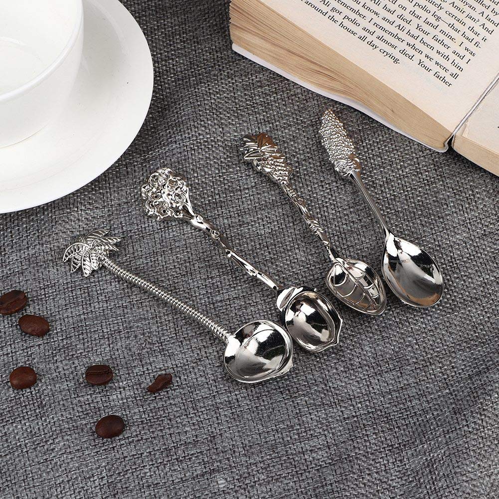 4Pcs Dessert Spoons Mini Spoons Set Coffee Spoon Teaspoon Vintage Royal Carved Fruit Dessert Spoons For Kitchen Dining (Sliver)