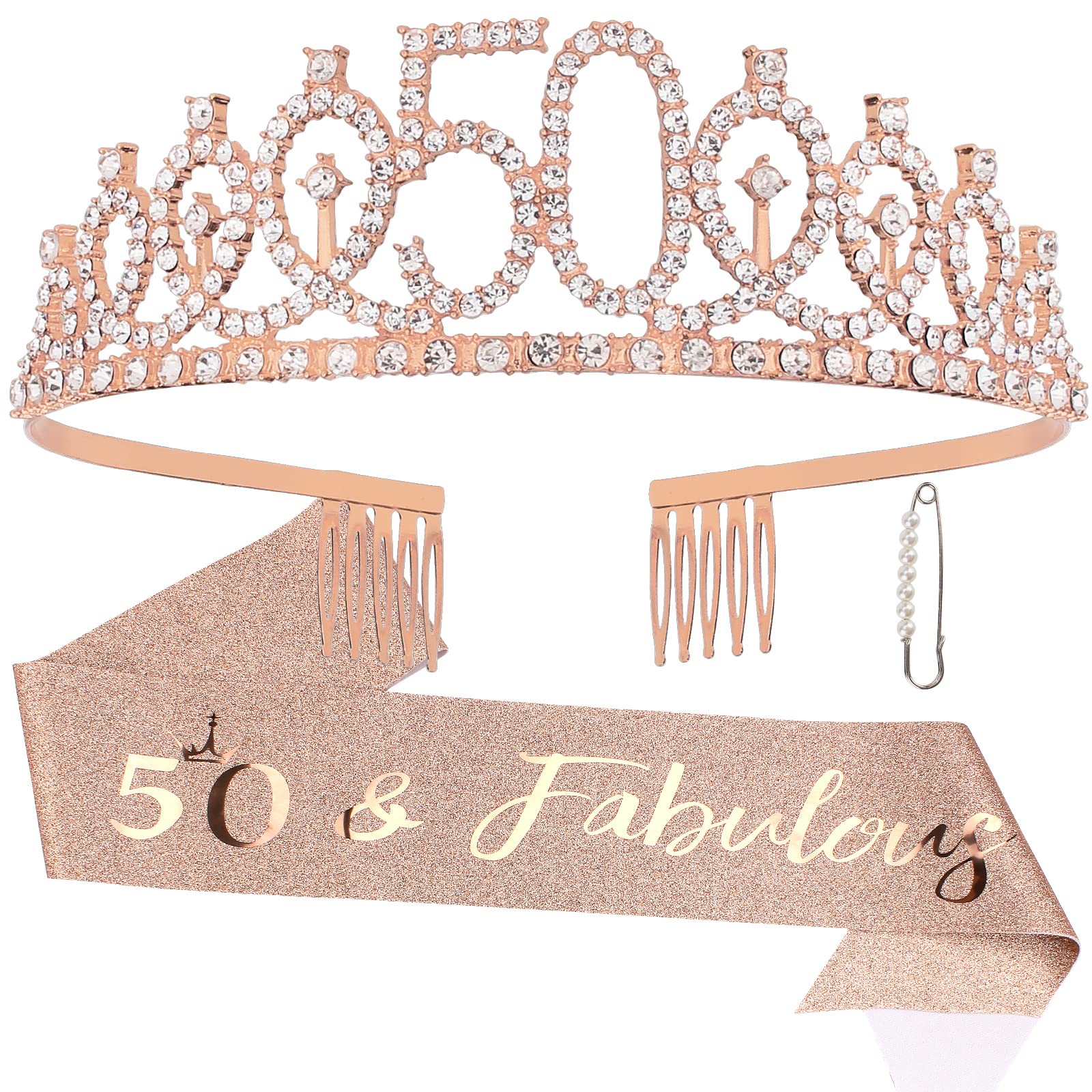 Semato 50Th Birthday Decorations 50Th Birthday Tiara Sash Kit- 50Th Birthday Gifts For Women 50Th Birthday Party Decorations (Ro