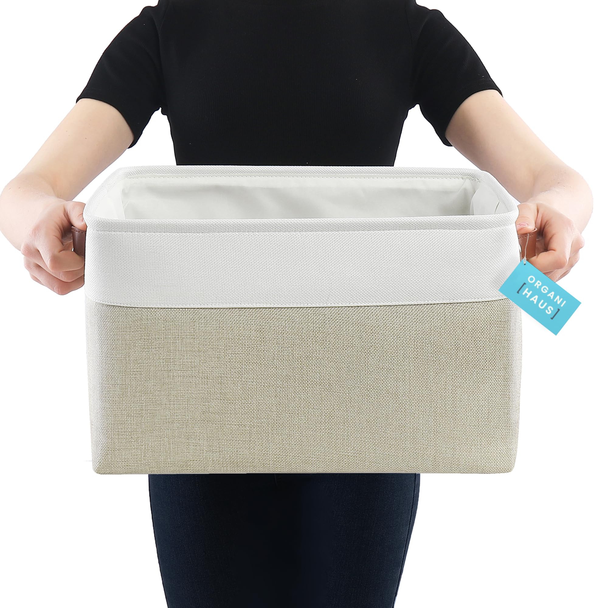 Organihaus Extra Large Fabric Storage Baskets For Shelves 3 Pack | 16X13In Closet Storage Bins For Shelves | Cloth Baskets For O
