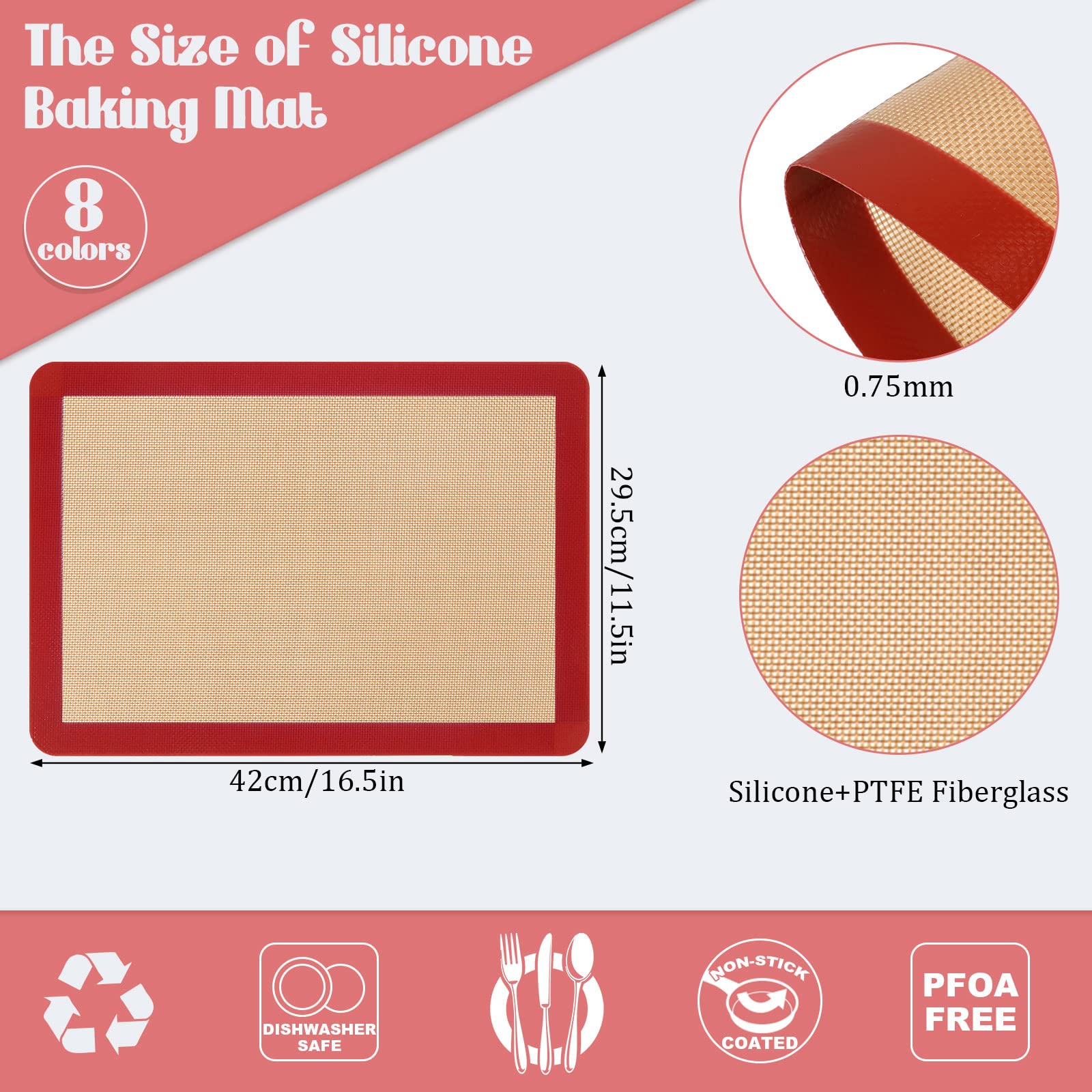 Nuanchu 8 Pieces Silicone Baking Mat Set Non-Stick Mats For Baking Half Sheet Silicone Mats Cookie Sheet Easy Clean Oven Baking