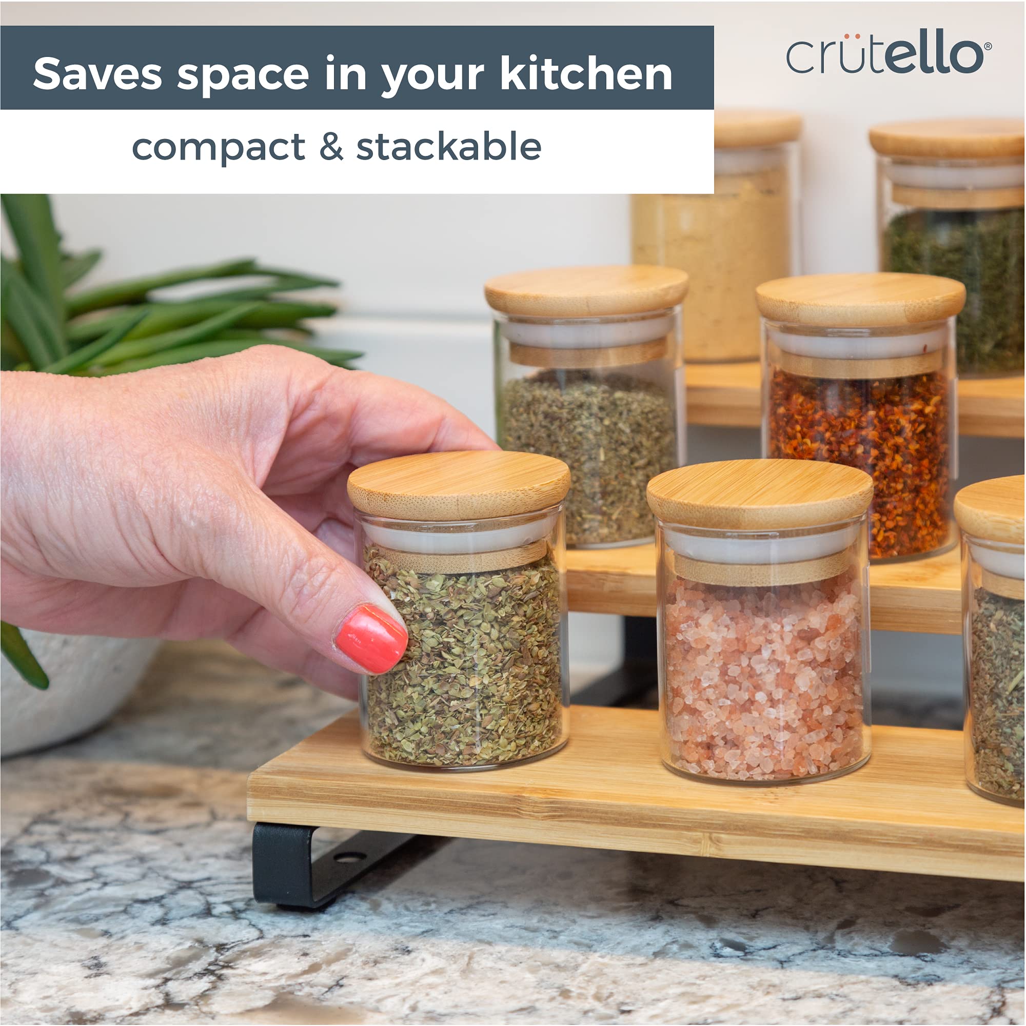 Crutello 20 Pack 2.5 Oz Mini Spice Jars With Bamboo Lids, Dishwasher Safe Jars For Spices, Honey, Beans, Rice, Party Favors