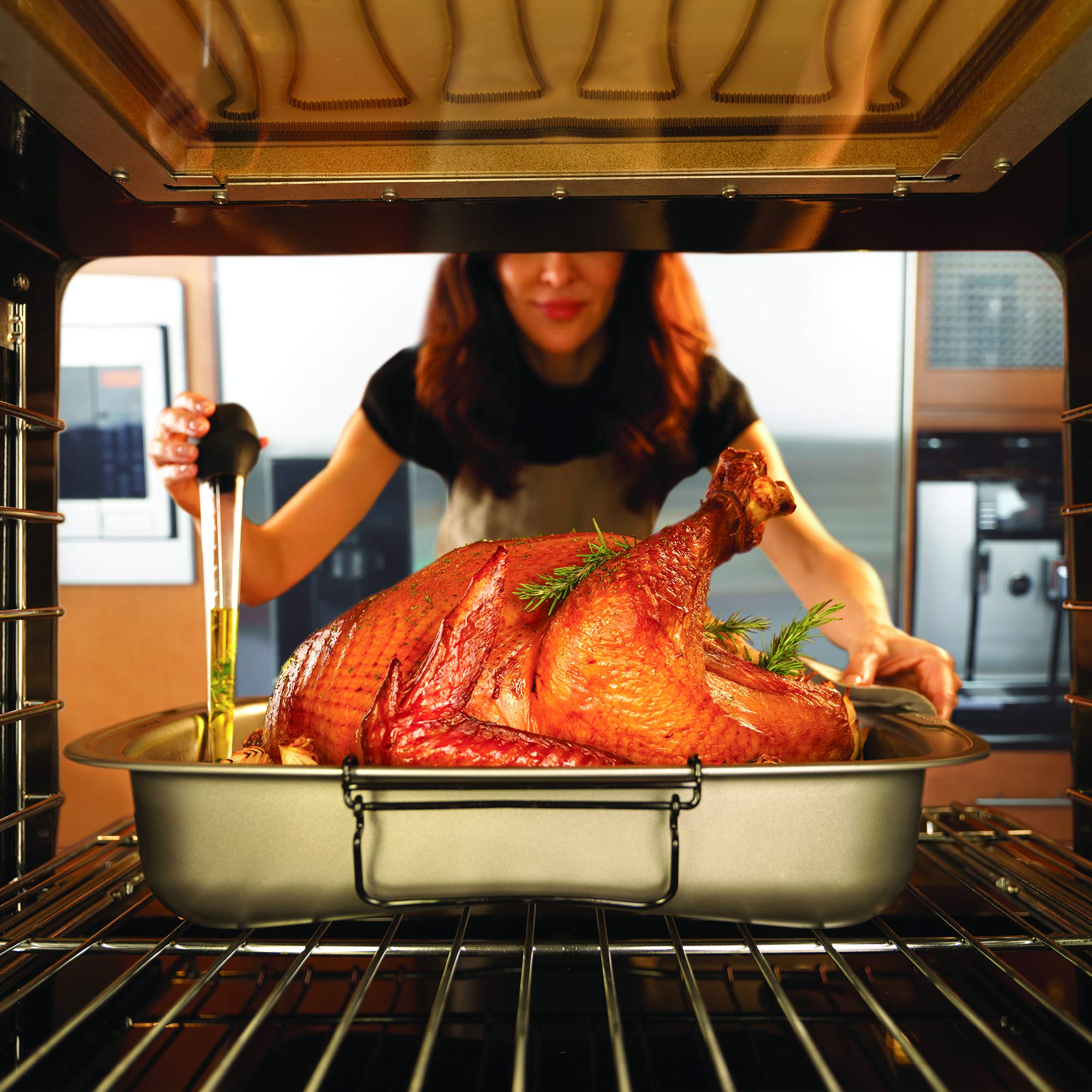 Goodcook Quick Roaster Pan And Locking Rack, With Juice Gathering Pools For Easier, Safer, Faster Basting, 17X12X3 Inches, Grey