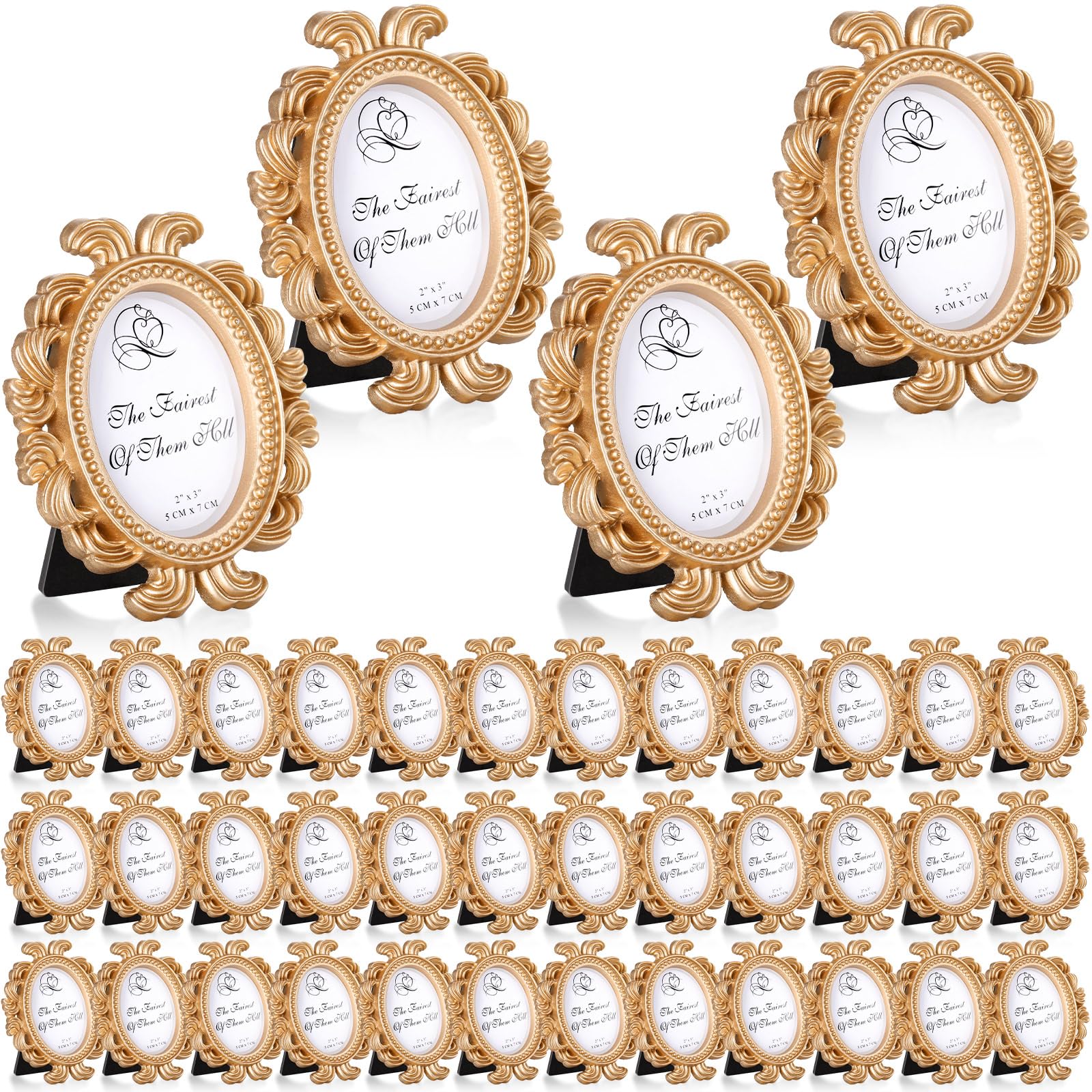 Vicenpal Small Vintage Picture Frames Antique Baroque Mini Picture Frames Oval Bulk Wallet Size for Wedding Victorian Home Chris