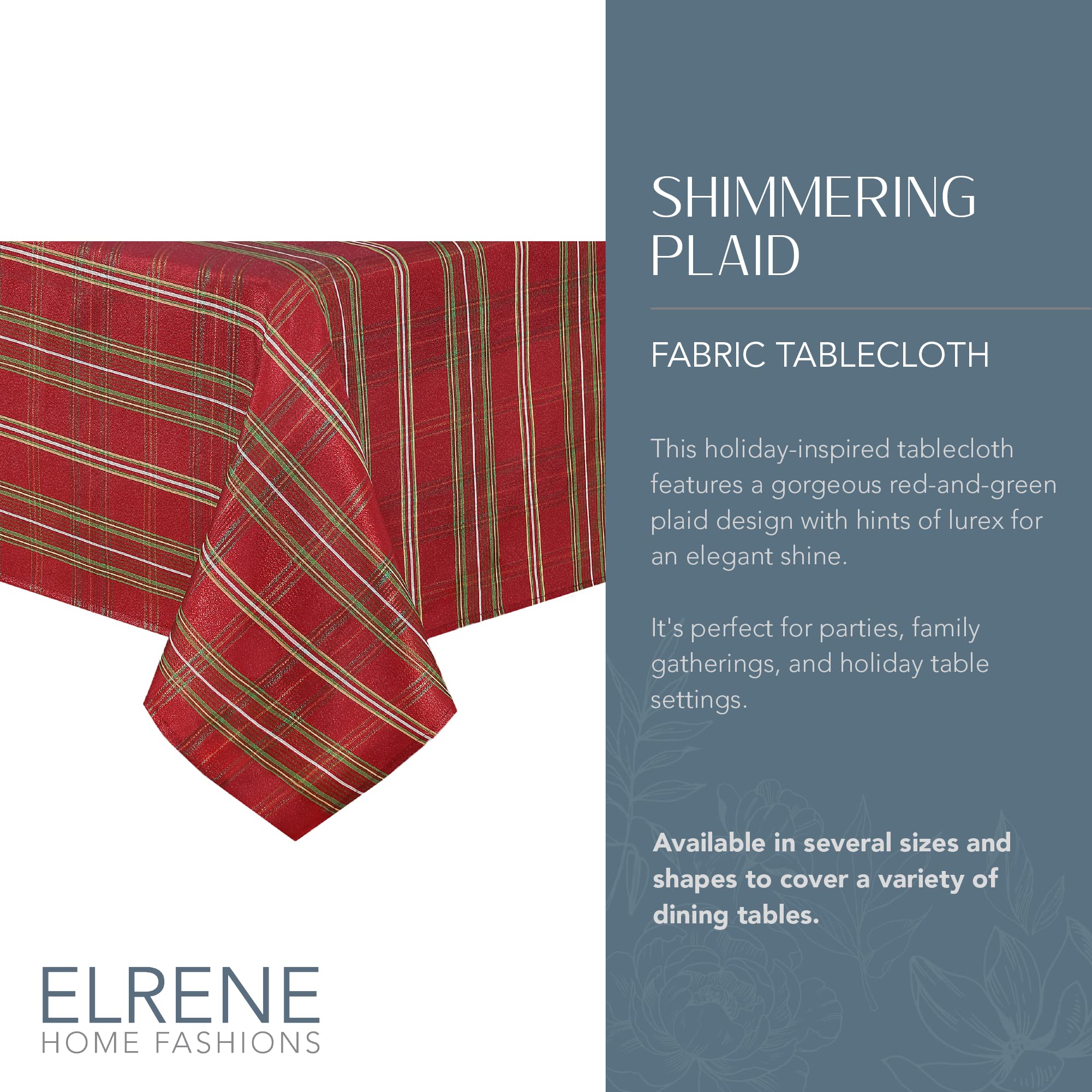 Elrene Home Fashions Shimmering Plaid Holiday Fabric Tablecloth, 60'' X 102'', Red