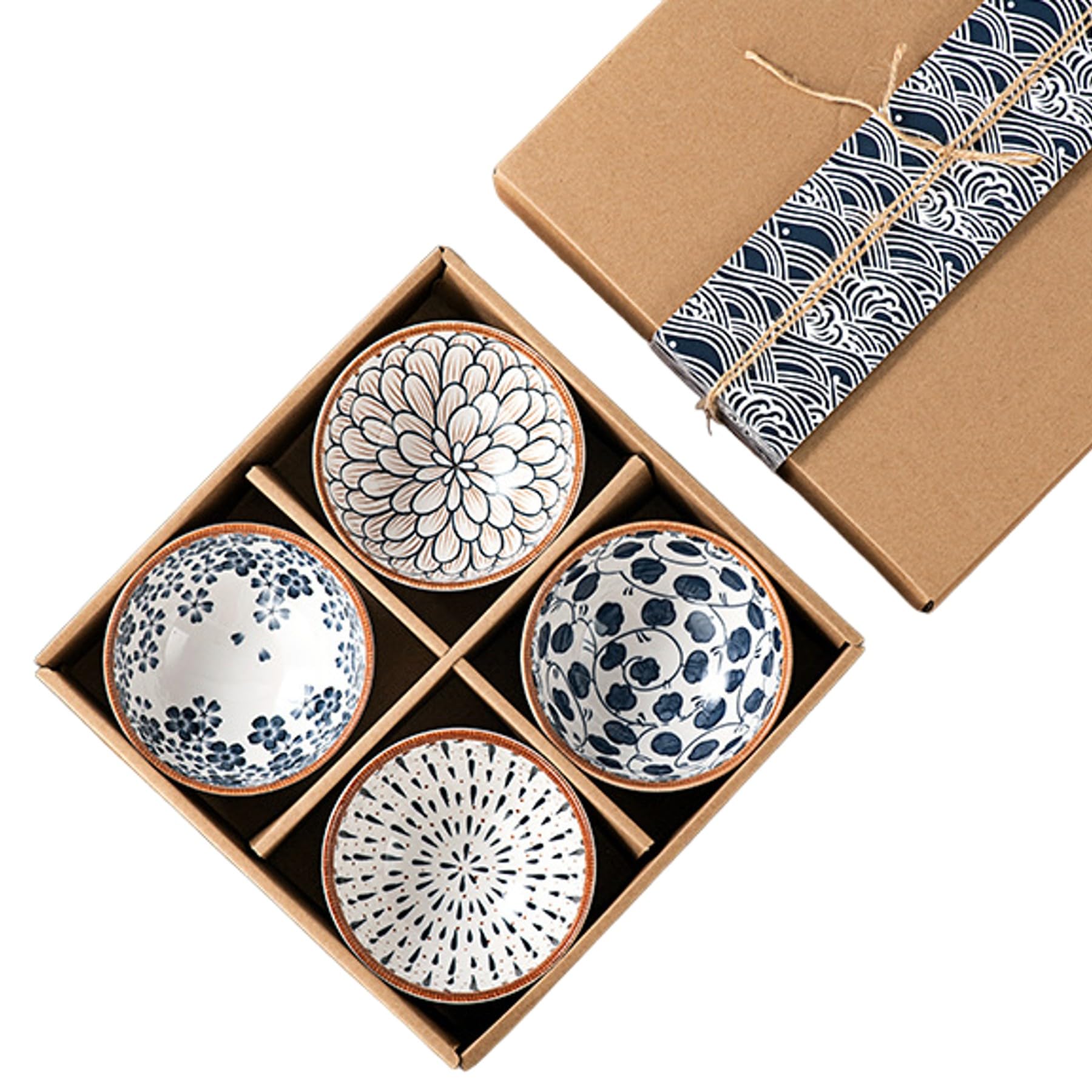 OLWICK 250ml Ceramic Bowls for Cereal, Soup, Pasta, Oatmeal, Salad and Rice, Microwave and Dishwasher Safe, Beautiful Gift Box P