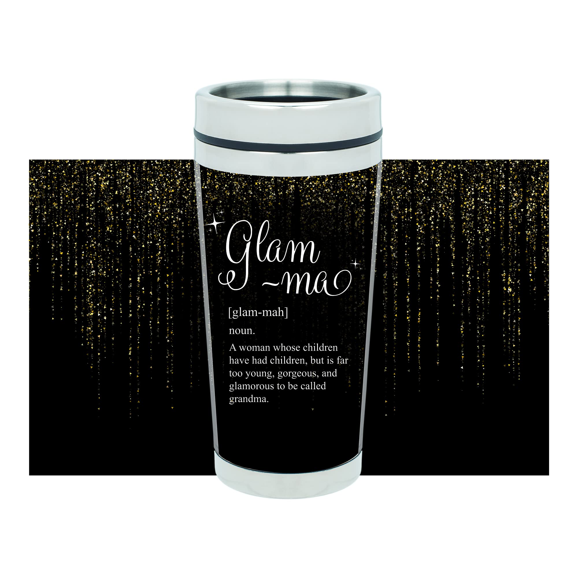 Elanze Designs Glam-Ma Golden Black 16 Ounce Stainless Steel Travel Tumbler