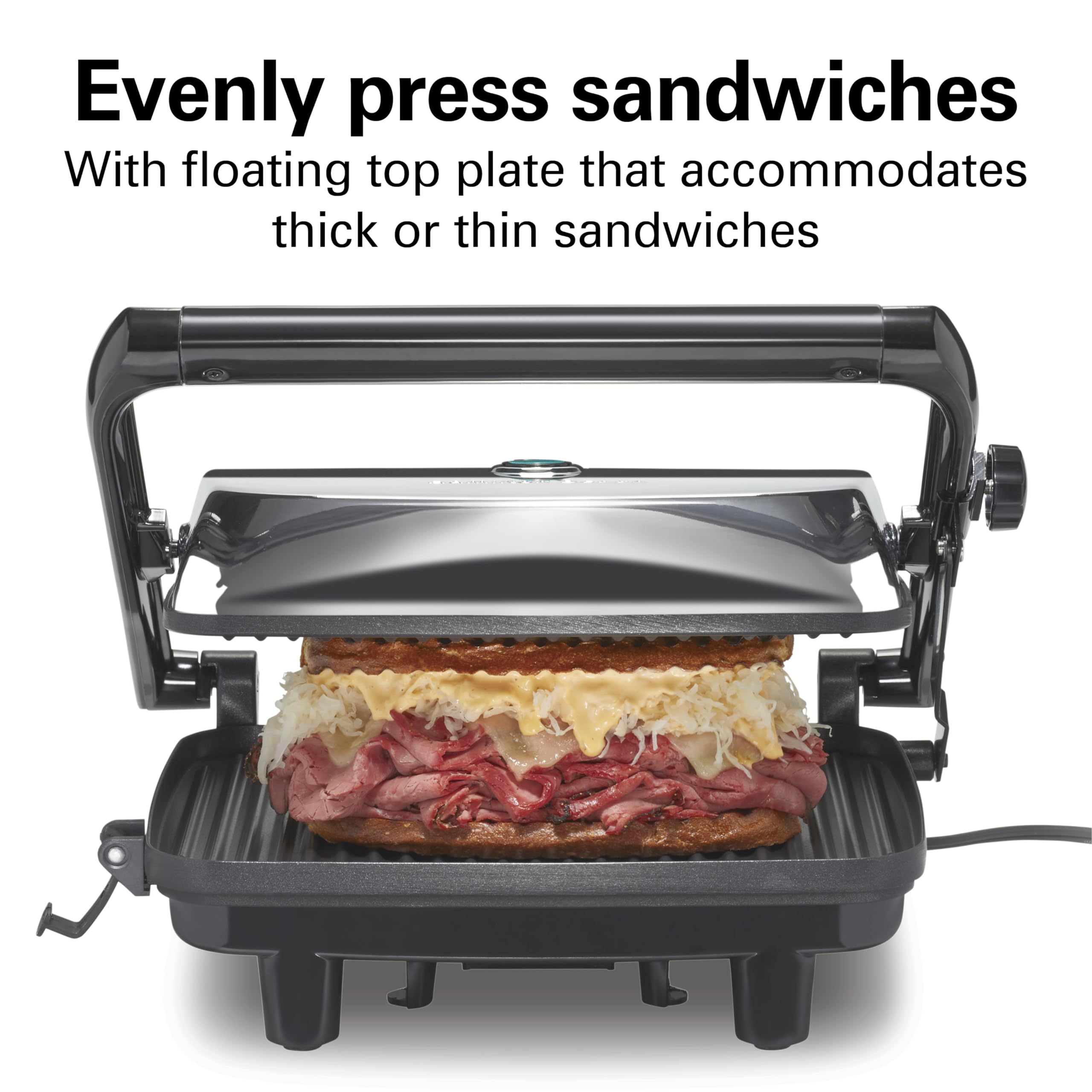 Hamilton Beach Panini Press Sandwich Maker & Electric Indoor Grill With Locking Lid, Opens 180 Degrees For Any Thickness For Que