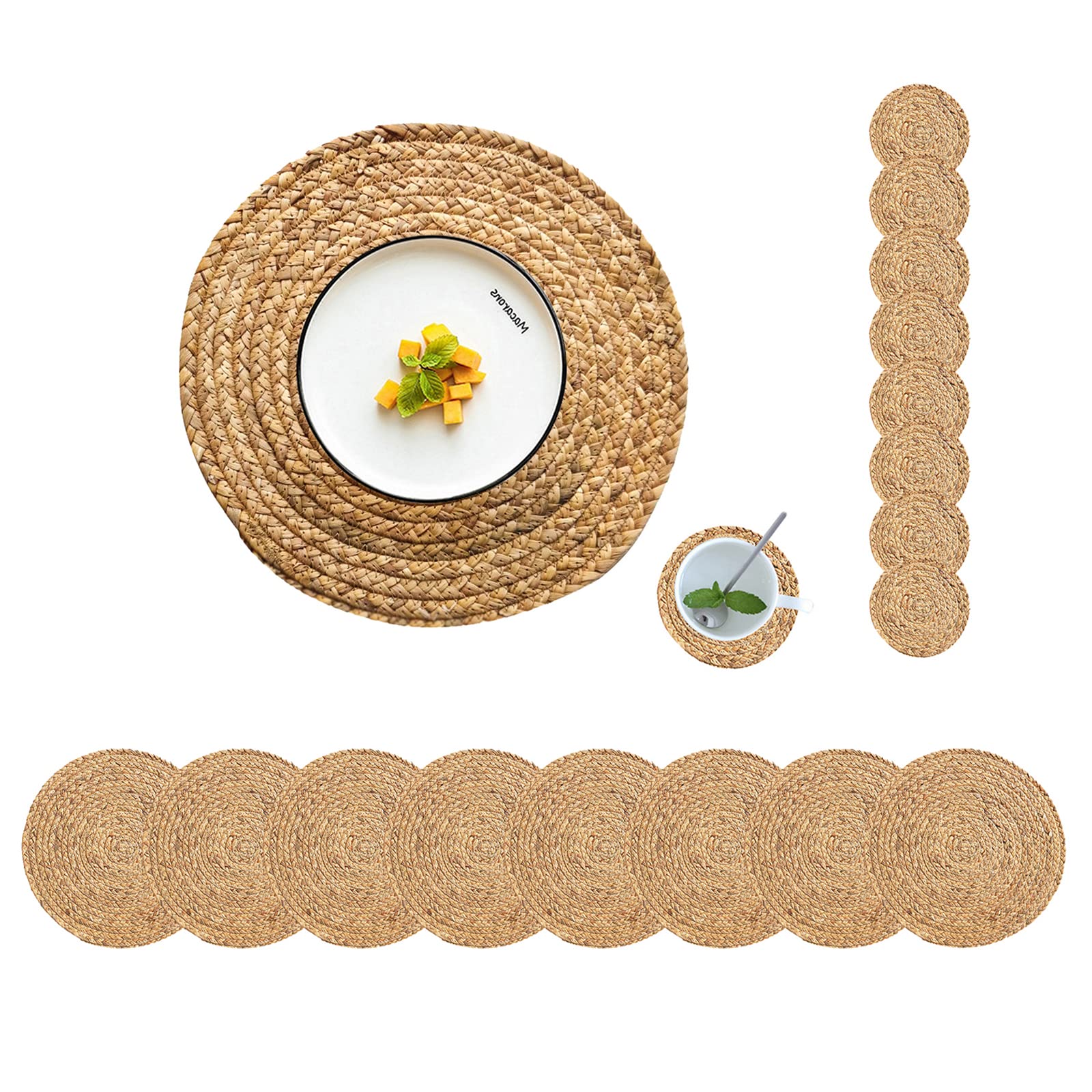 Cy Sisters Round Placemats Set Of 8 With 8 Coasters Natural Extra Wide Woven Placemats Farmhouse Braided Placemat Boho Straw Pla