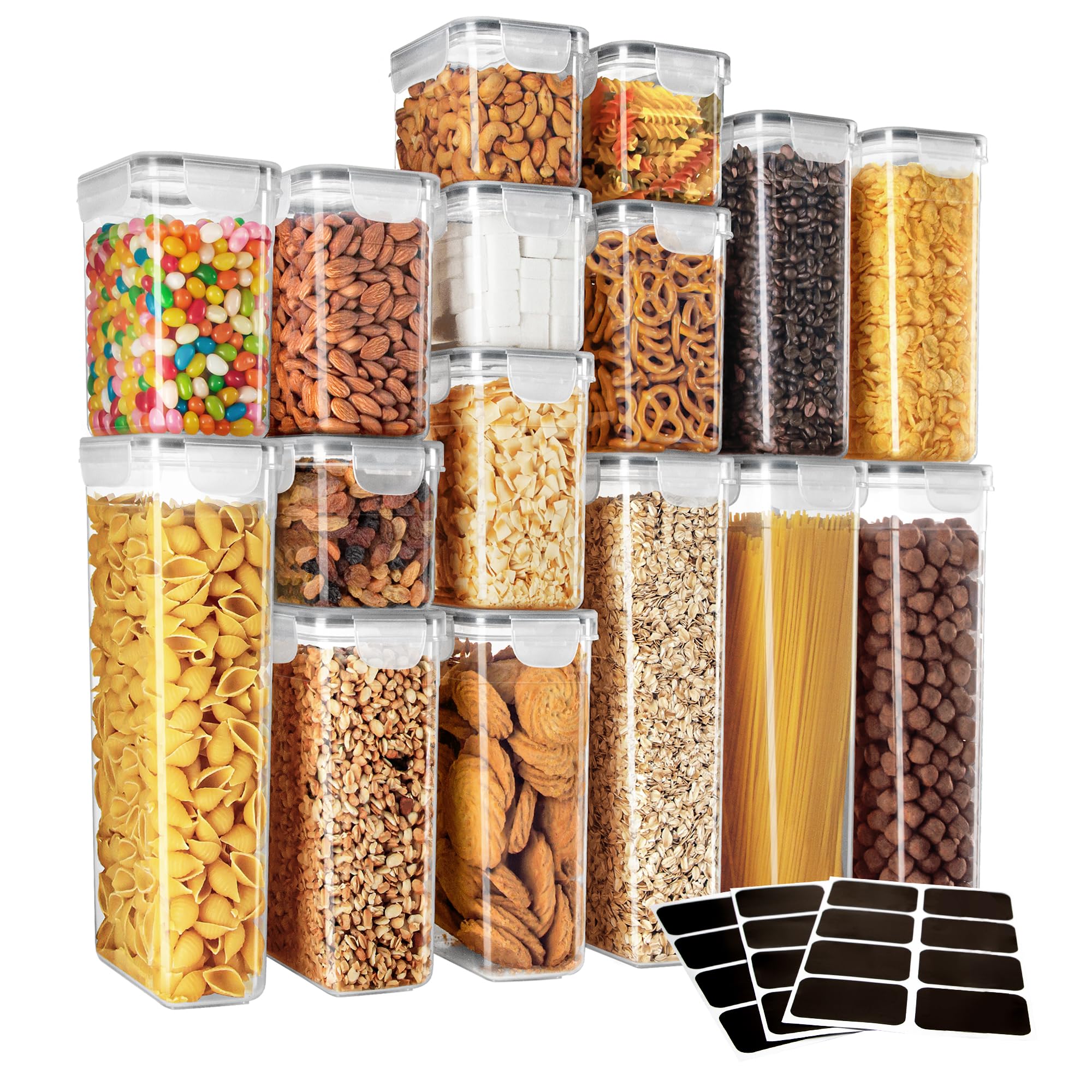 Mr.Siga Airtight Food Storage Container Set With 16 Packs, Bpa Free Kitchen Pantry Organization, Cereal Kitchen Cans Spaghetti, 