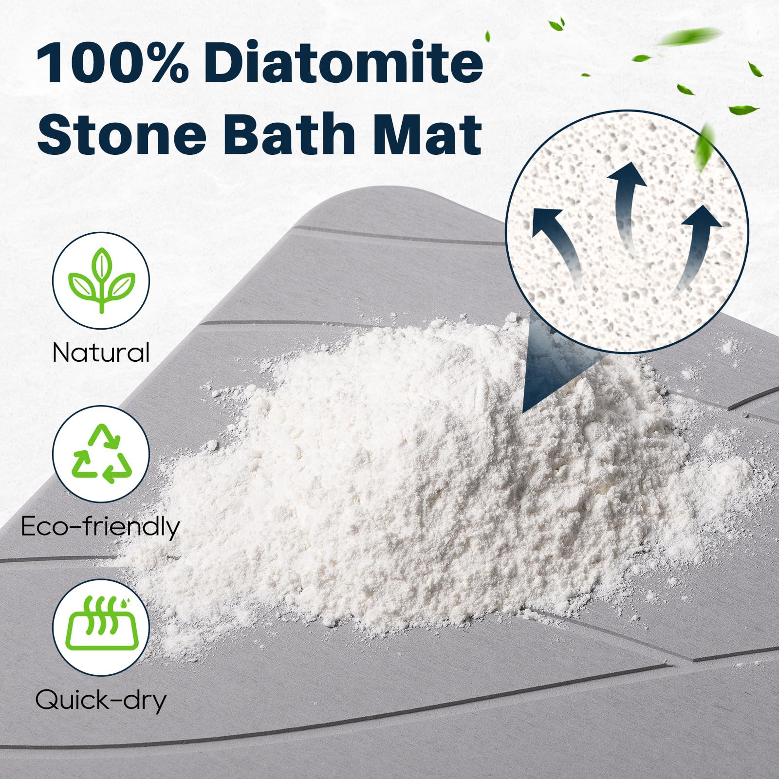 Closefriend Diatomite Stone Bath Mat - Fast Drying Bathroom Mat Stone, Diatomaceous Earth Bath Mat Non-Slip, Absorbent Stone Mat