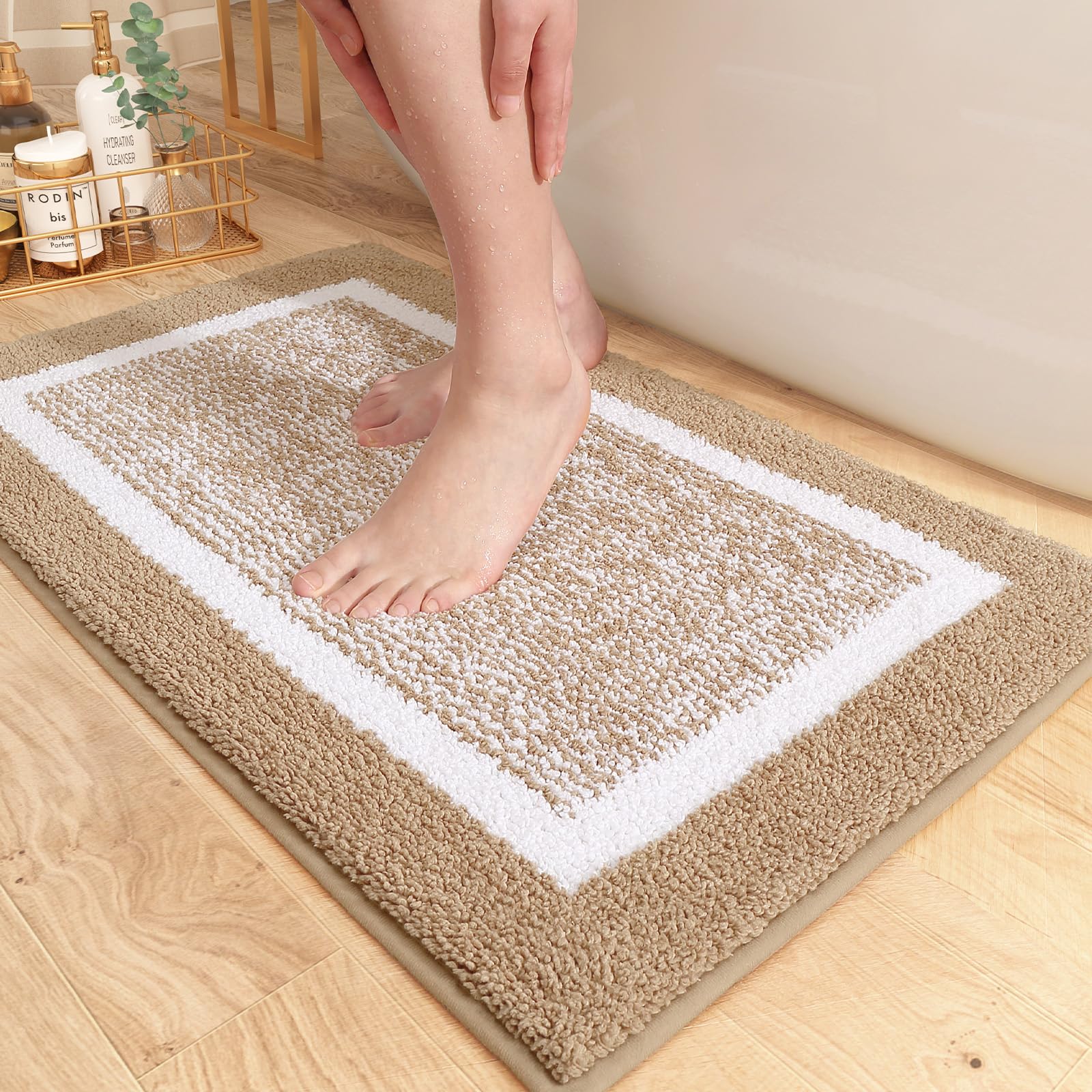 Color G Brown Bathroom Rugs - Absorbent, Non Slip, Soft, Washable, Quick Dry, 20''X29'' Small Brown And White Bath Mats For Bath