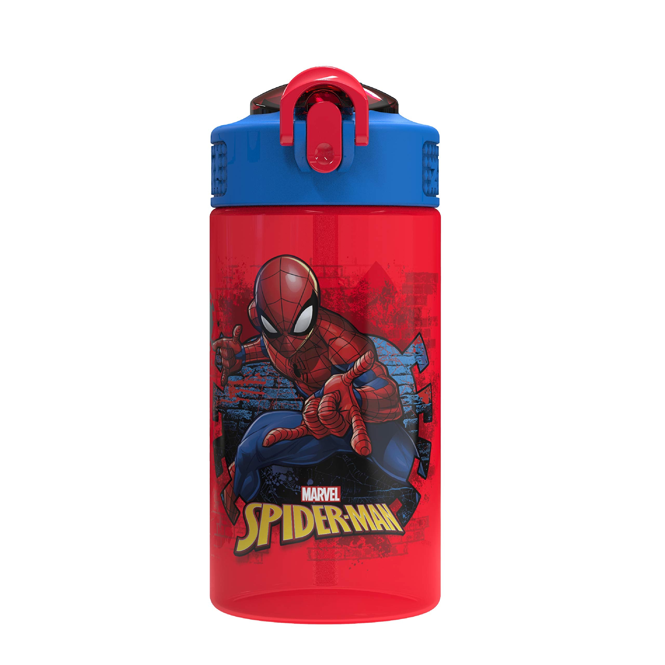Zak Designs Marvel SpiderMan Kids Spout Cover and Built-in Carrying Loop Made of Plastic, Leak-Proof Water Bottle Design (16 oz,