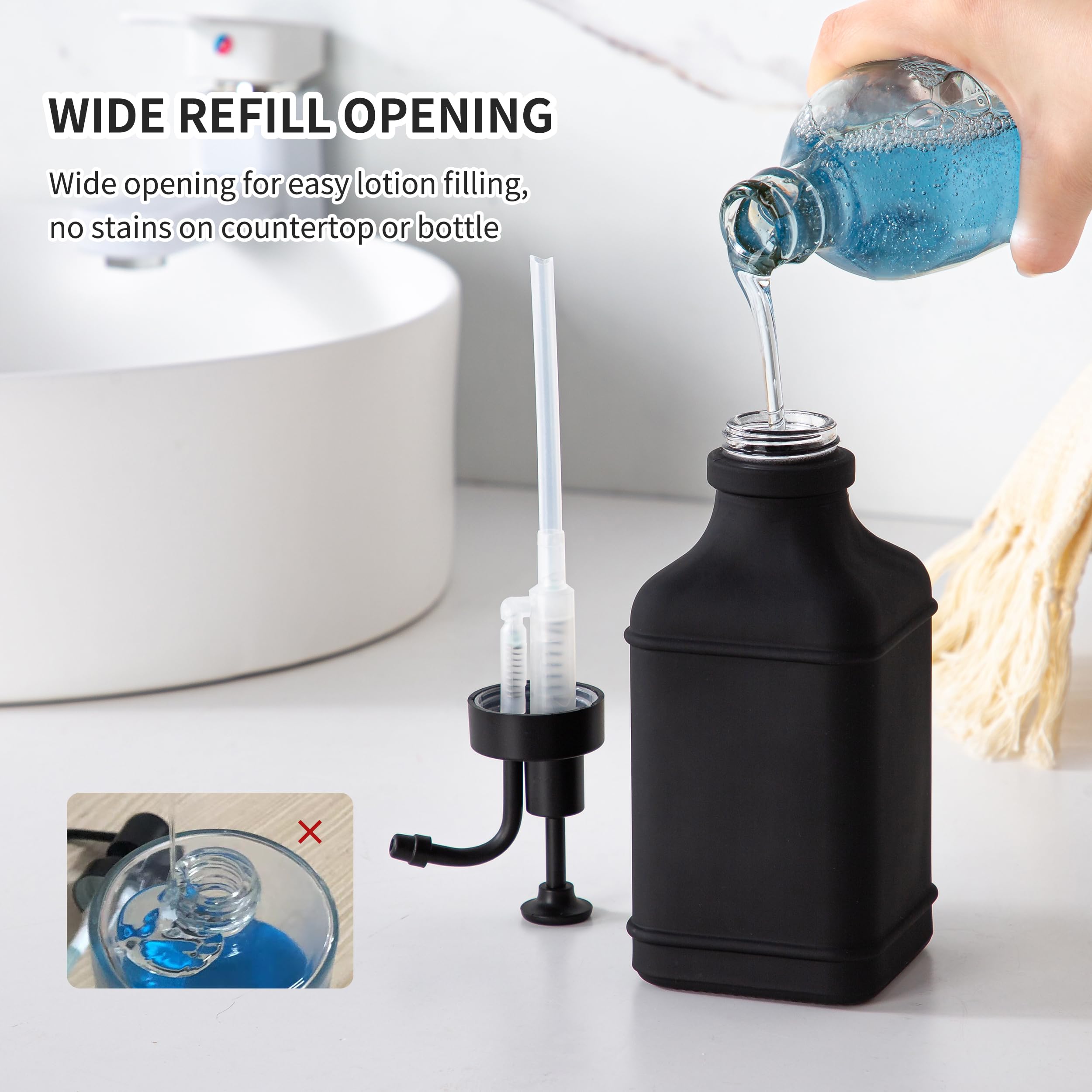 Enra Glass Soap Dispenser,17Oz Black Bathroom Soap Dispenser,Hand Liquid Soap Dispensers With Stainless Steel Pump,Refillable Di