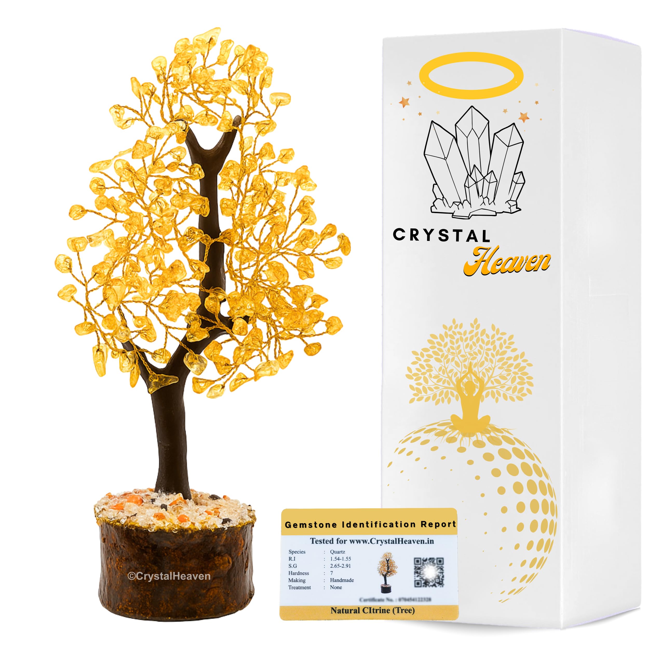 Certified Citrine Crystal Tree For Good Luck - Healing Crystals Money Tree For Wealth, Positive Energy At Home Office - Decorati