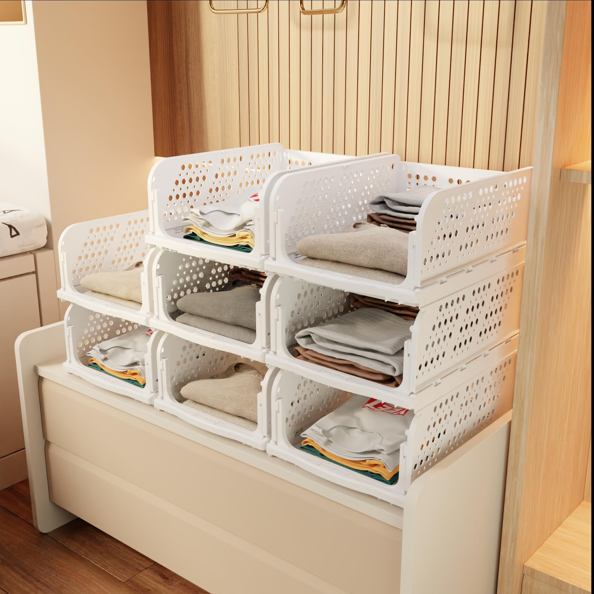 Amazon Basics Plastic Clothes Organizer For Wardrobe|Foldable & Stackable Closet Organizer| Foldable Shirt Storage Stacker For W