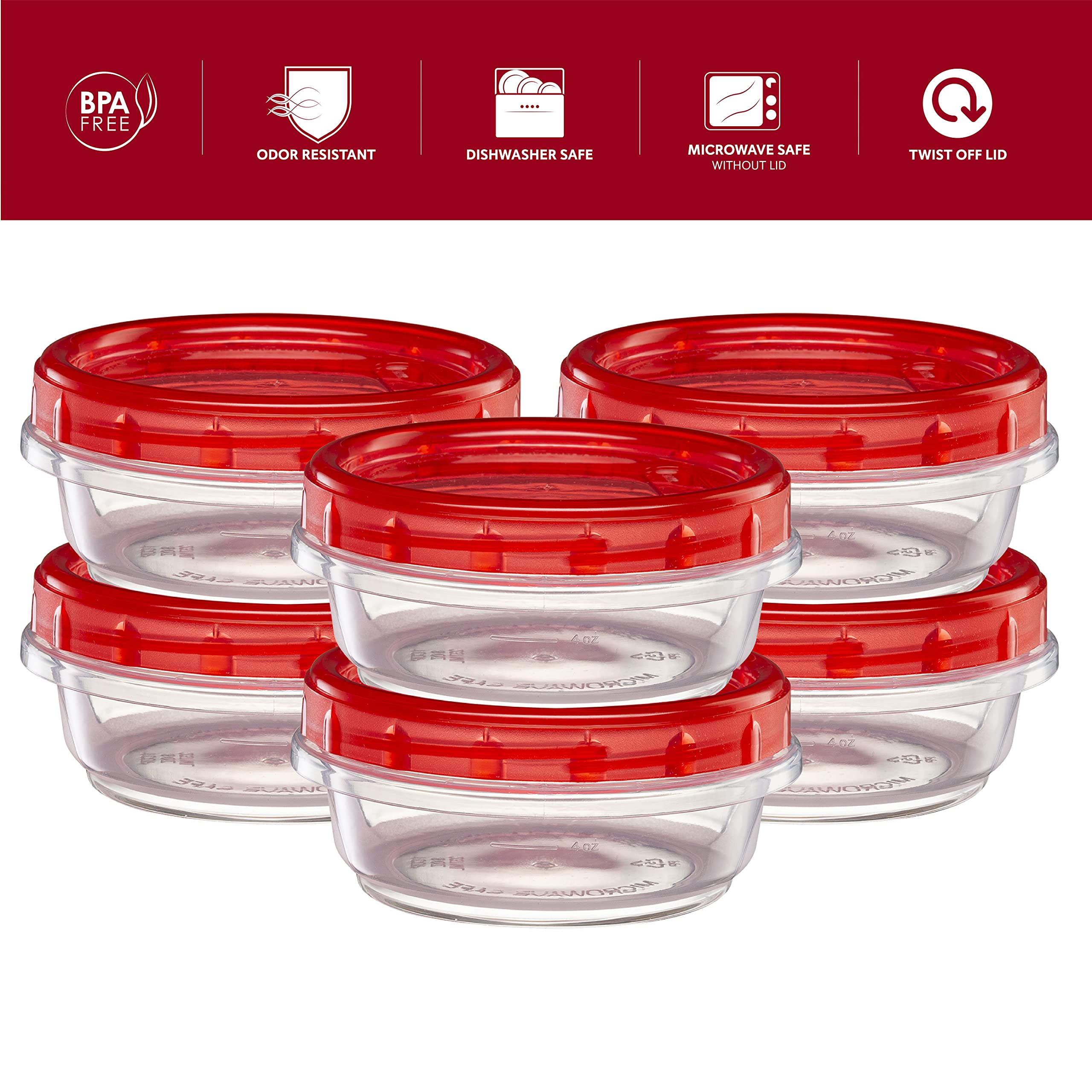 Elegant Disposables (8 Ounce 10 Pack) Twist Cap Containers Clear Bottom With Red Top Screw On Lids Twist Top Food Storage Freeze