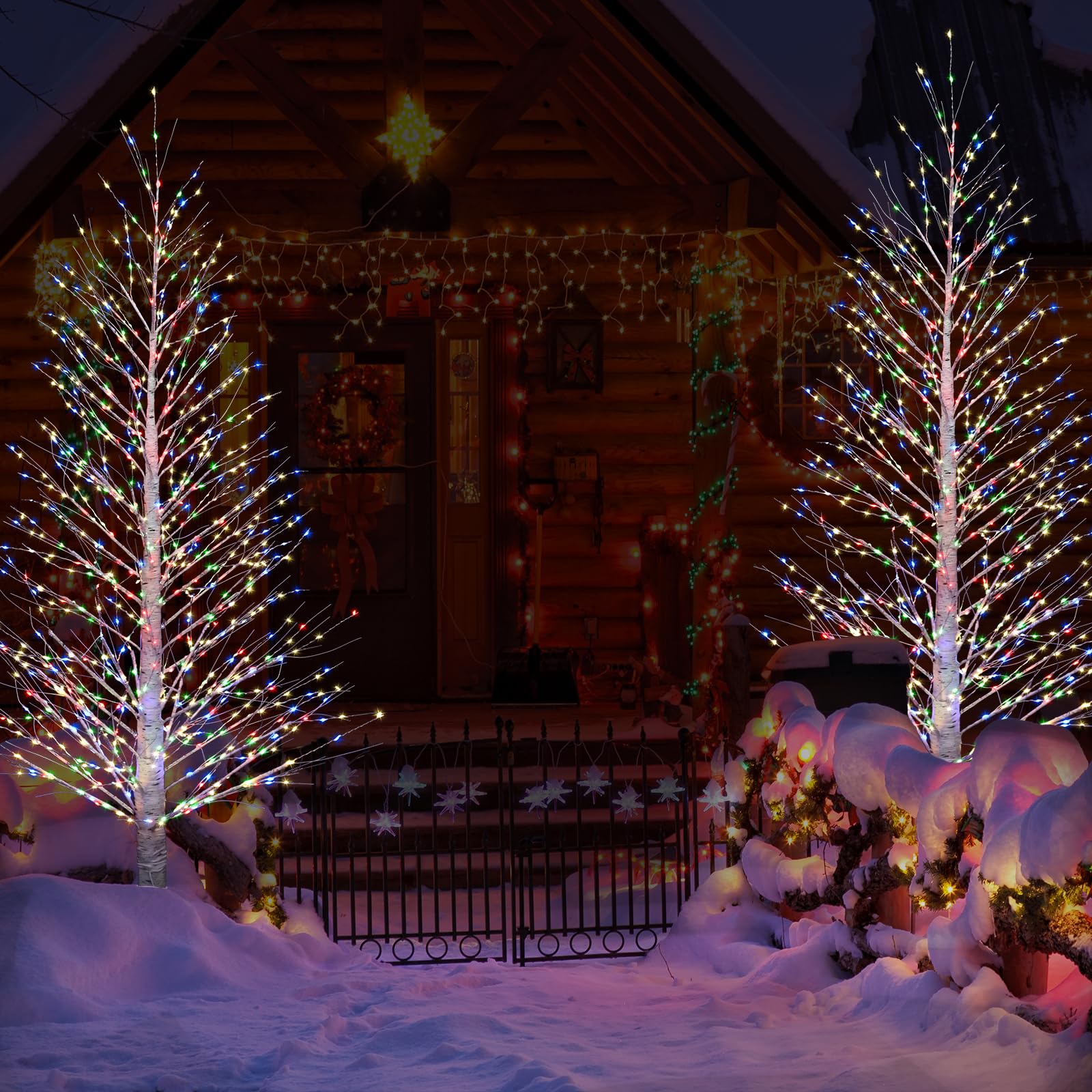 IJG 7FT Lighted Birch Tree 1000 LED Multicolor Light with Twinkle Lights, Twinkling or Steady Function for Selected, LED Christm