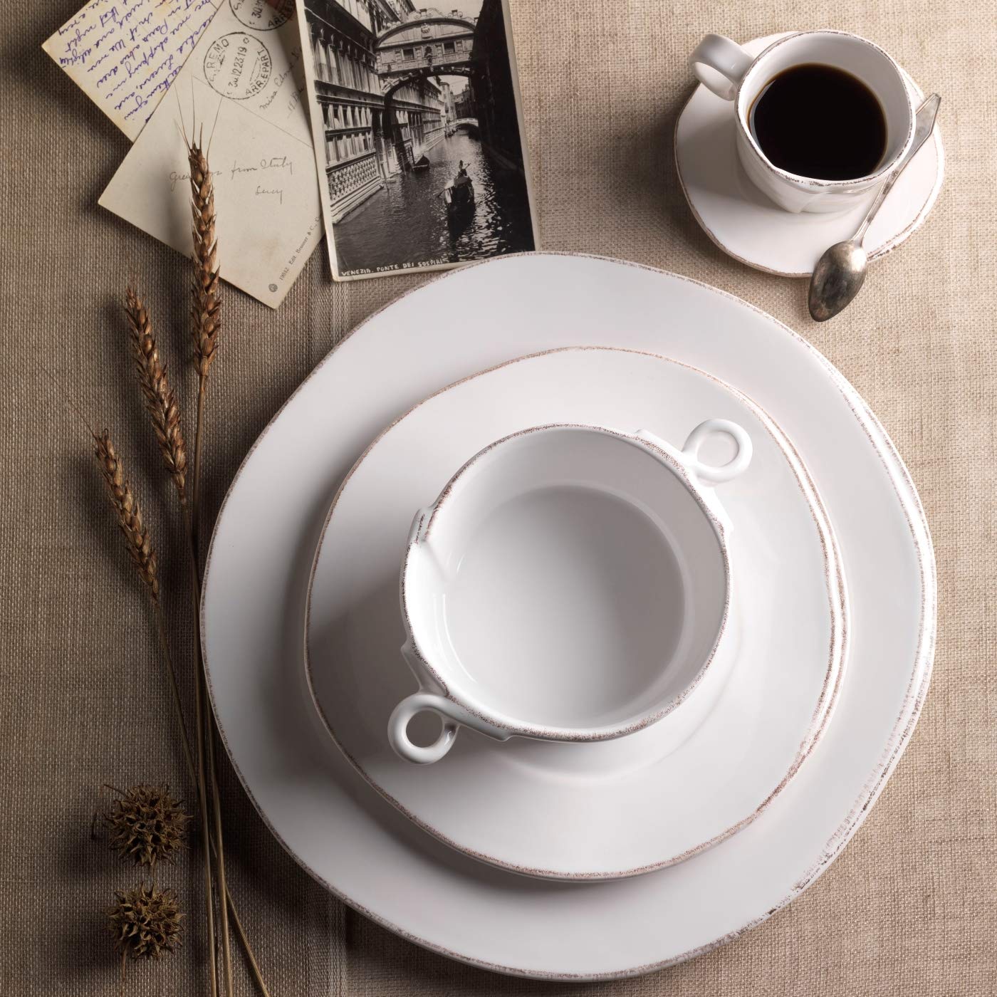 Vietri Lastra White American Dinner Plate, 12  Handmade Stoneware Plate, Microwave Safe Dishware