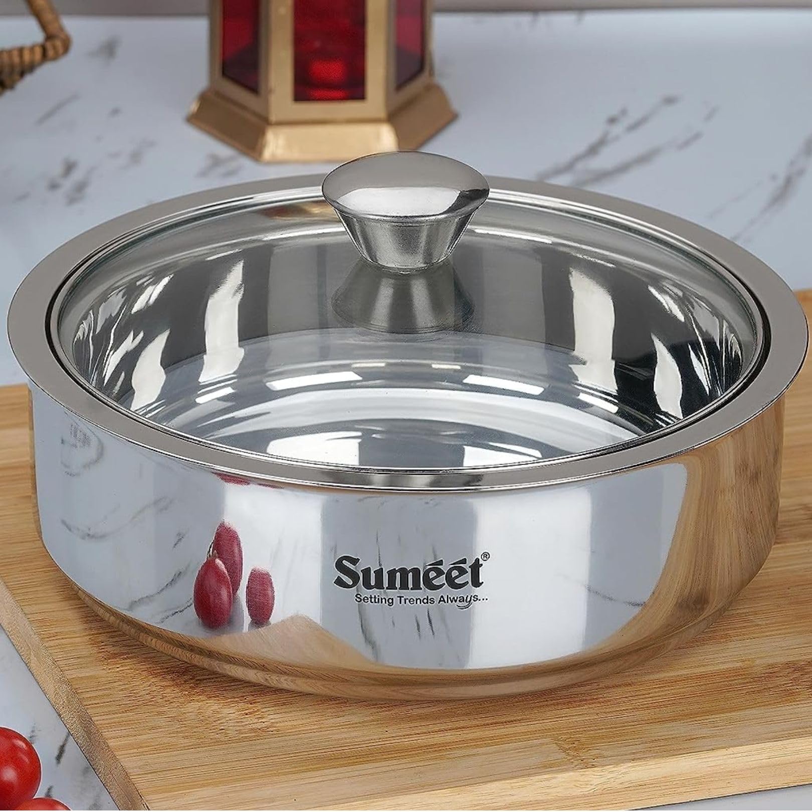 Sumeet Stainless Steel Casserole With Glass Lid (1600Ml) | Includes Roti & Gravy Pots | Keeps Food Warm & Fresh | Ideal For Roti