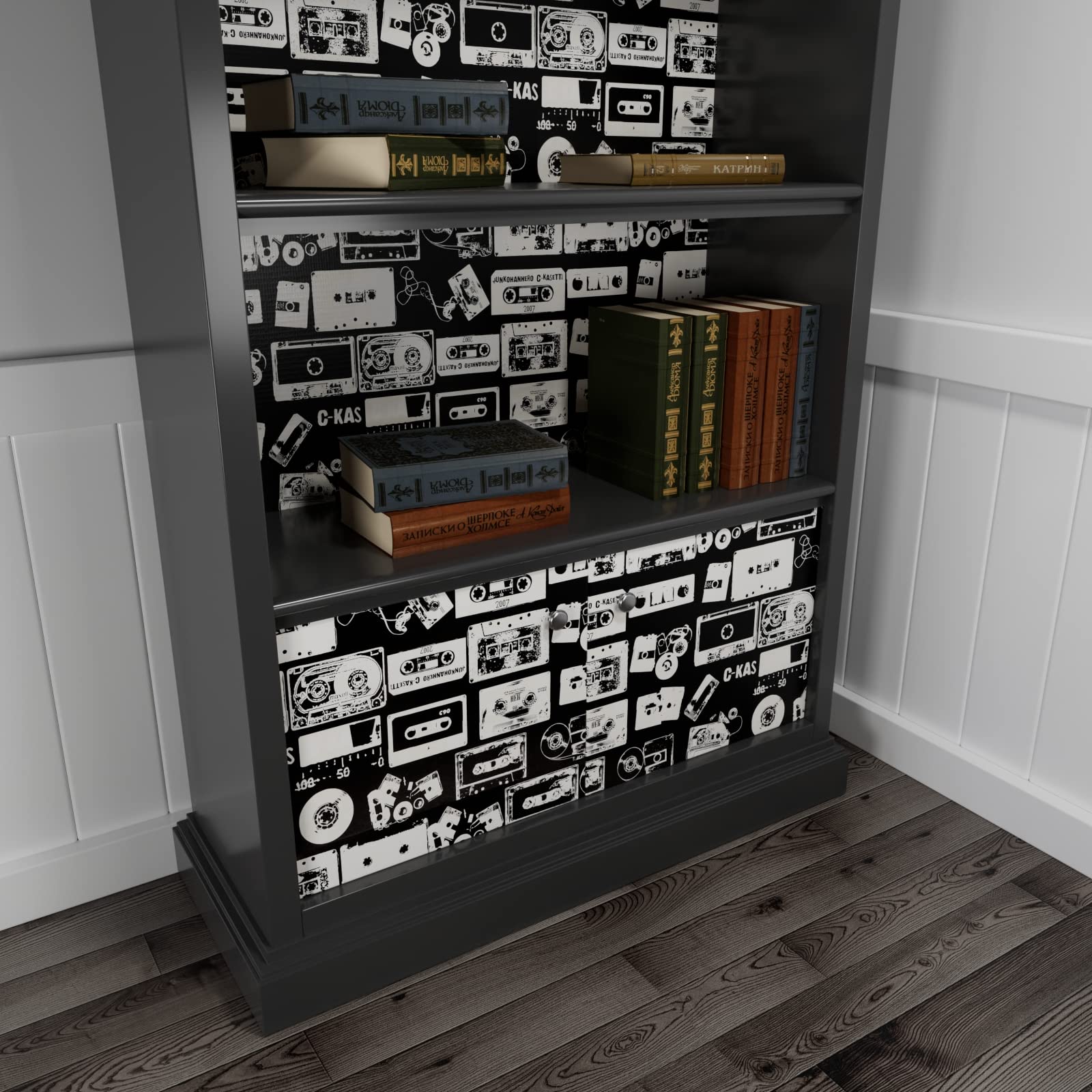 Hellowall 17.71''X 315'' Black And White Wallpaper Removable Wallpaper Stick And Peel Vintage Video Cassette Tape Wall Paper Sti