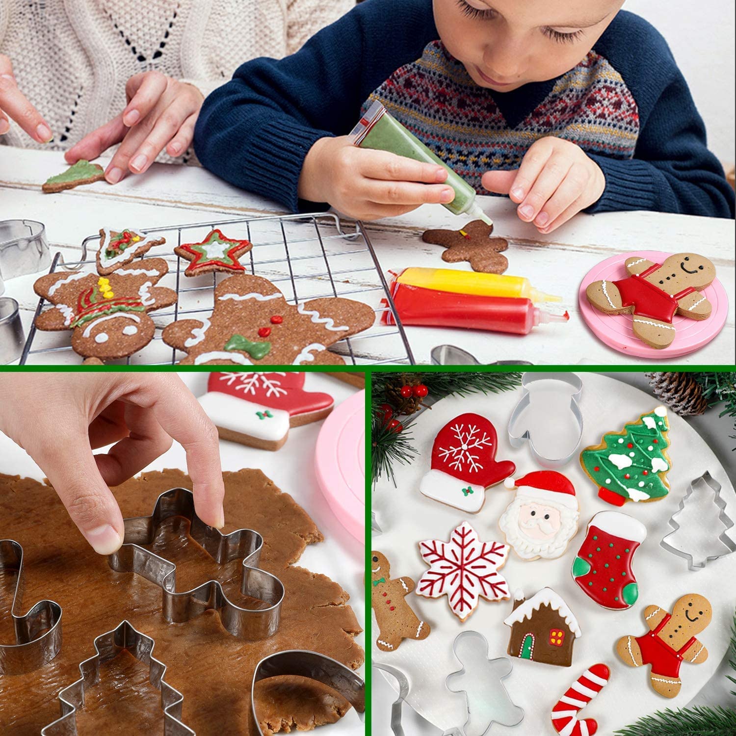Christmas Cookie Cutters, 8Pcs Winter Holiday Cookie Cutter Set, Stainless Steel Metal Cutter With Gingerbread Men,Christmas Tre