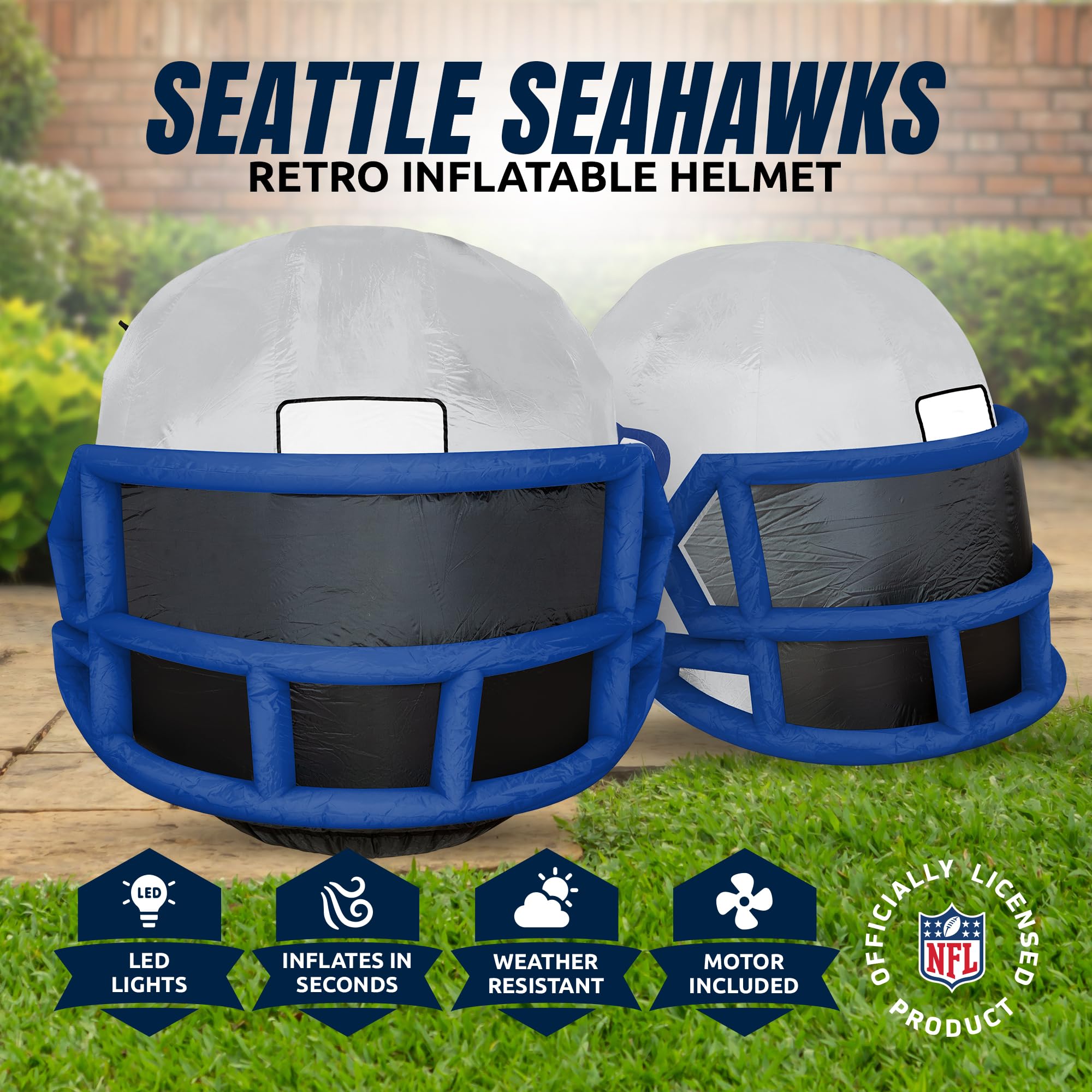 Sporticulture NFL Seattle Seahawks 4ft Inflatable Retro Helmet with LED Lights & Built-in Blower - Merchandise Decor Ideal For L