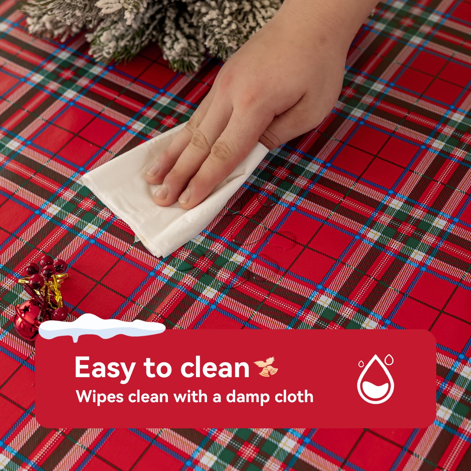 Romanstile Christmas Rectangle Vinyl Tablecloth, 100% Waterproof Oil-Proof Checkered Pvc Table Cloth, Heavy Duty Xmas Plastic Ta