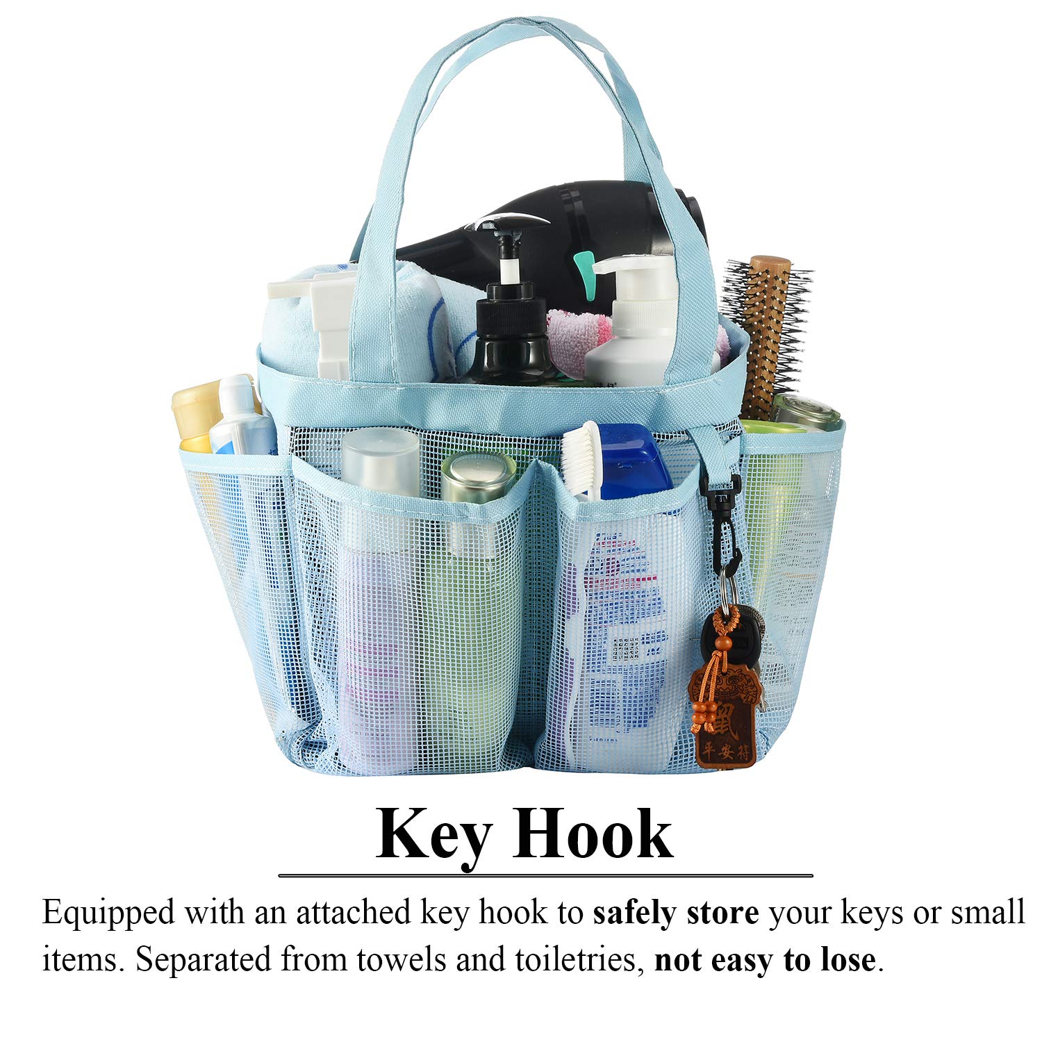 Haundry Mesh Shower Caddy Tote, Large Shower Caddy Bag For College Dorm Room Essentials, Bathroom Organizer With 8 Pockets For B