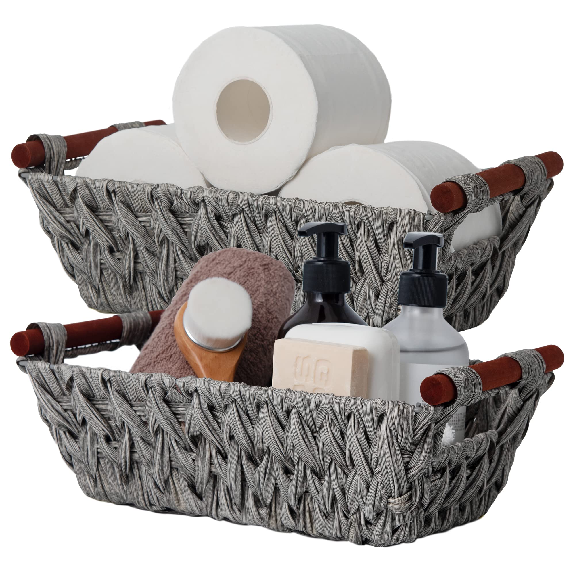 Granny Says Wicker Storage Baskets For Shelves, Trapezoid Woven Basket, Waterproof Storage Wicker Baskets For Organizing, Gray,